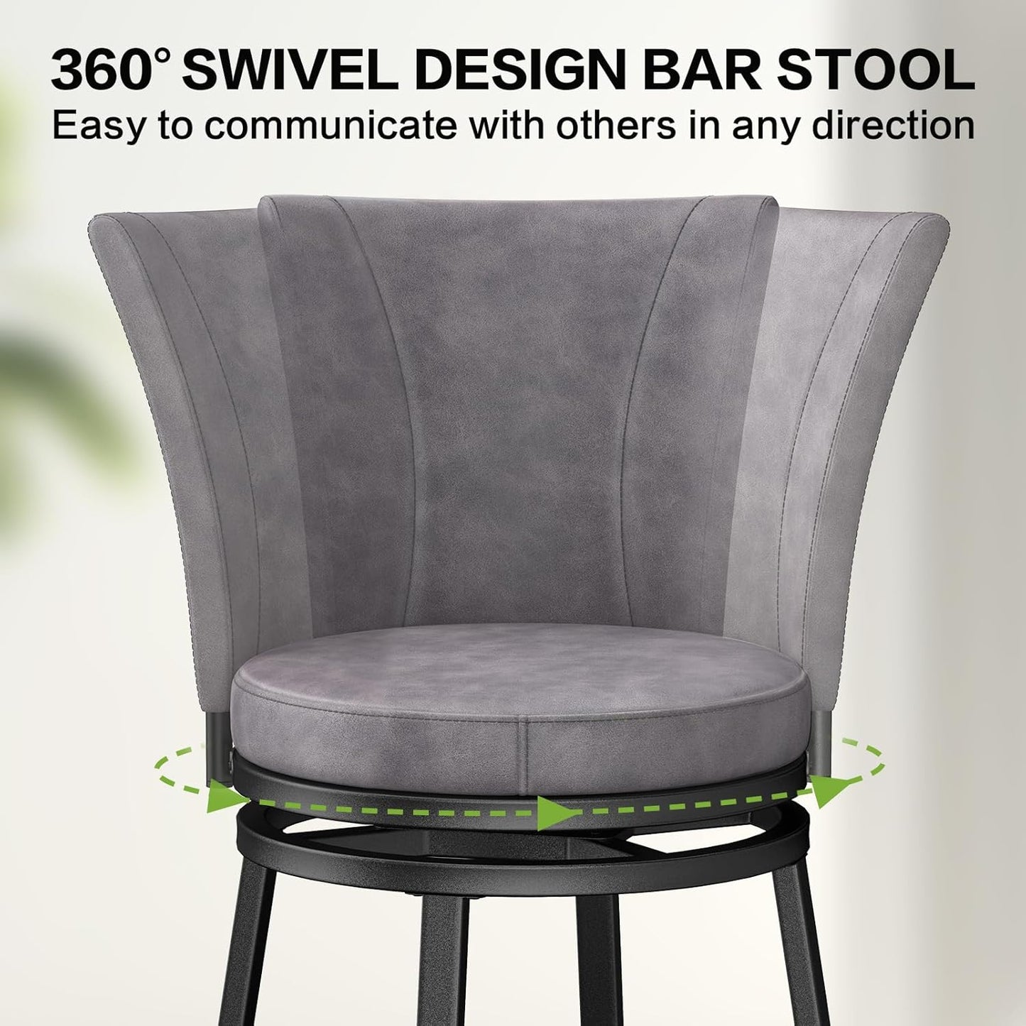 Bar Stools Set of 2, Counter Height Swivel Bar Chair with High Backrest, 24" Round Seat Barstools for Kitchen Island, Pub, Metal Base, Upholstered PU Leather Dining Chairs Grey