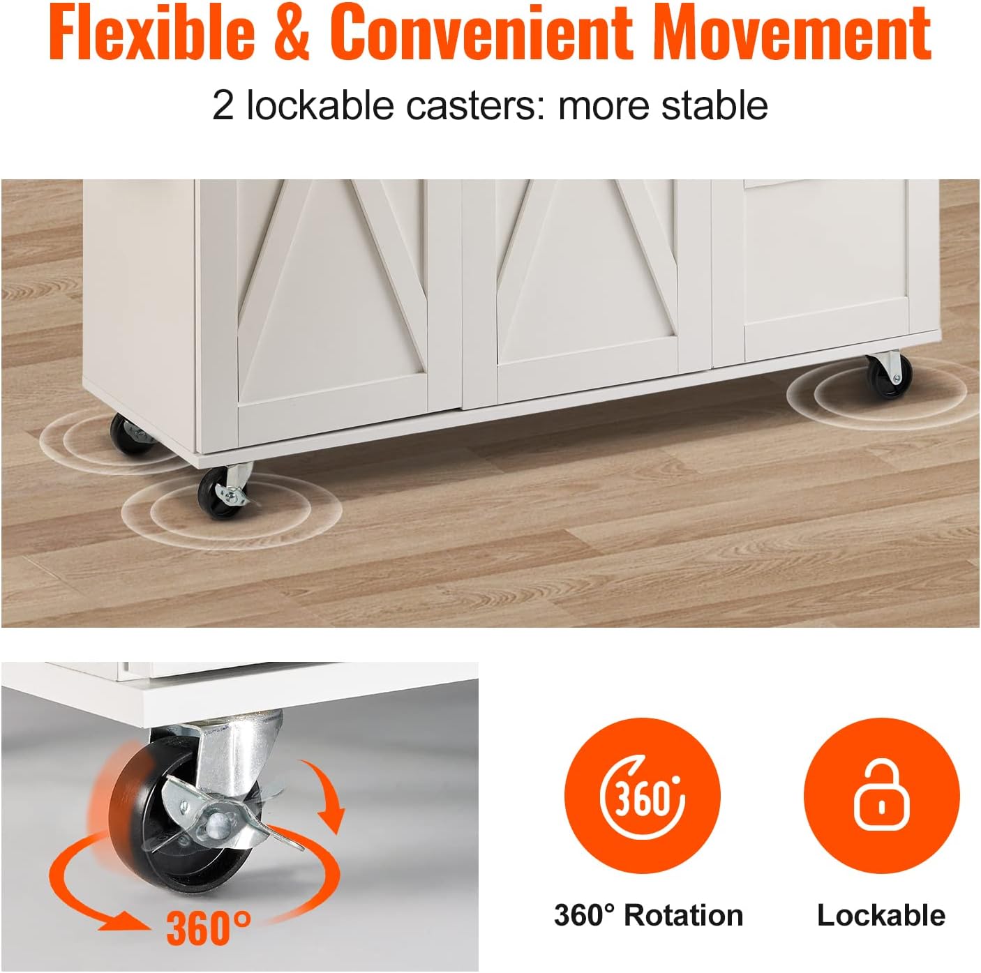 VEVOR Kitchen Island Cart with Solid Wood Top, 35.4" Width Mobile Carts with Storage Cabinet, Rolling Kitchen Table with Spice Rack, Towel Rack, Drop Leaf and Drawer, Portable Islands on Wheels, White