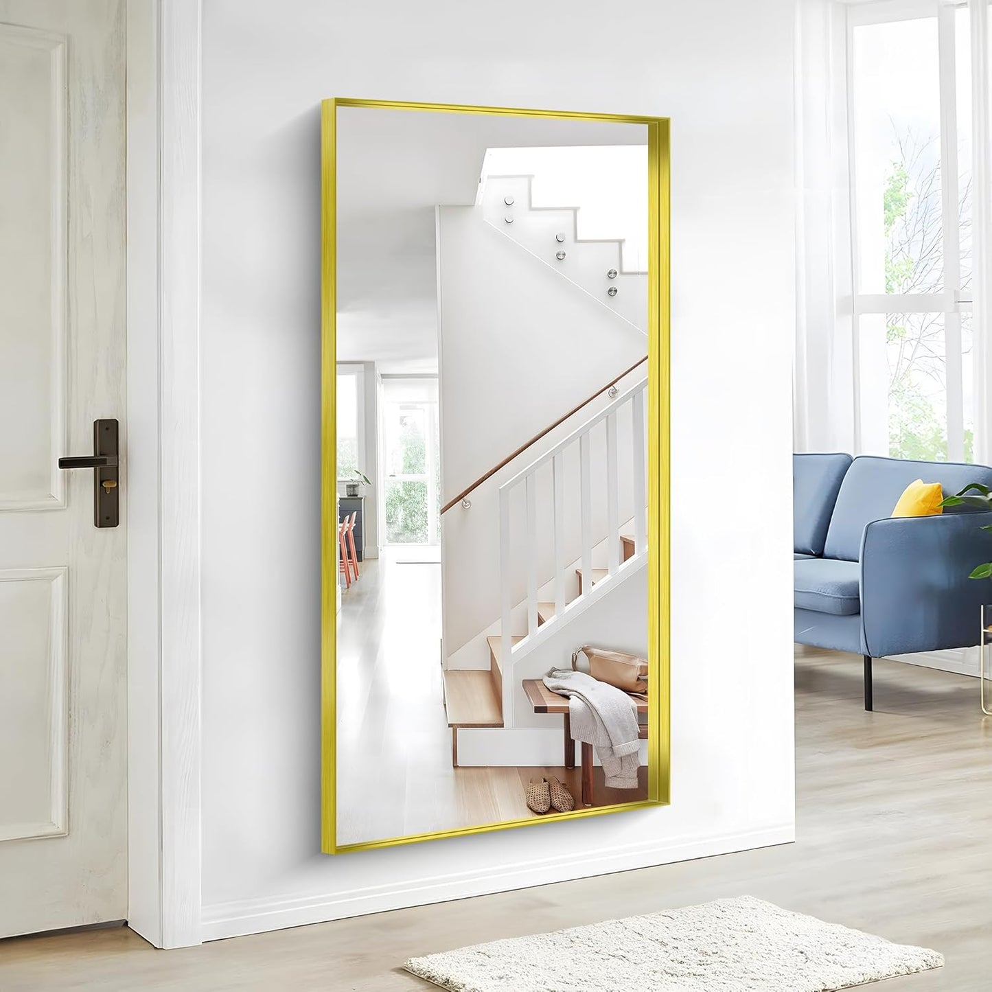 Gold Bathroom Mirror, 30x60 Inch Rectangular Deep Frame Mirror, Large Wall Mounted Bathroom Vanity Mirror Over Sink for Bedroom,Restroom, Living Room, Hangs Vertically or Horizontally