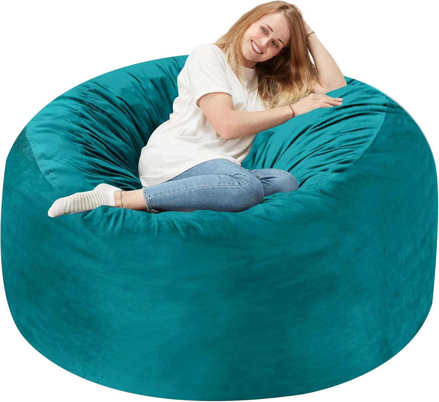 Homguava 3FT Bean Bag Chair: 3' Bean Bags with Memory Foam Filled, Large Beanbag Chairs Soft Sofa with Dutch Velet Cover-Sea Blue