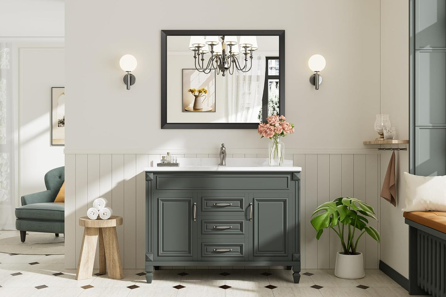 40x32 Inch Black Bathroom Mirror for Wall, Thick Metal Framed Rectangle Mirrors for Over Sink, Bedroom, Living Room, Entryway, Anti-Rust, HD Tempered Glass