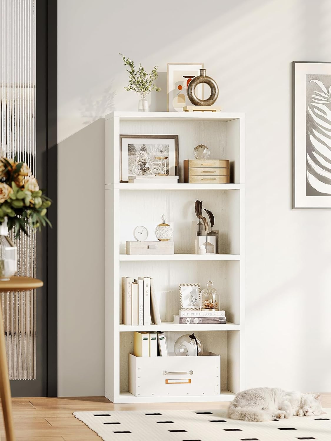 Casaottima 4-Tier Open Bookshelf and Bookcase, Floor Standing Display Storage Shelves for Living Room, Tall Book Shelf for Bedroom, Home Office, Dining Room, White