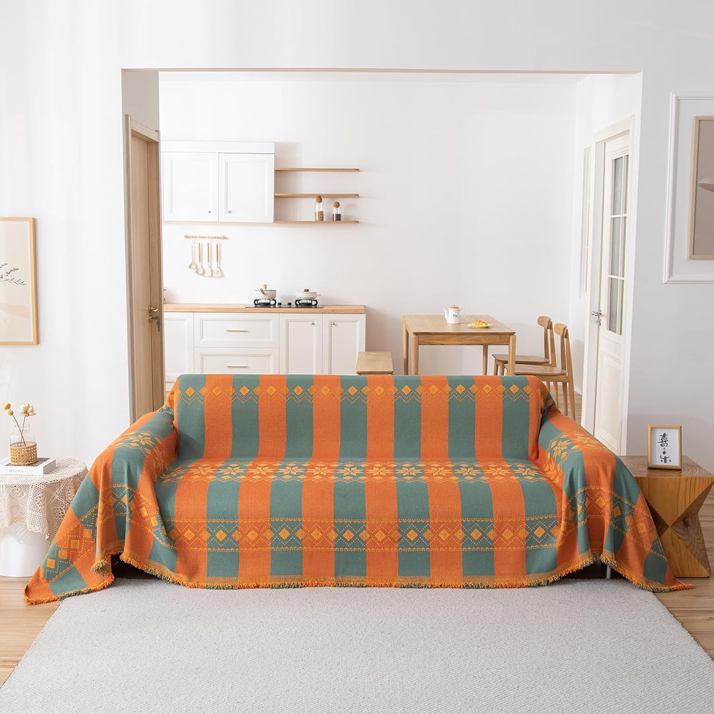 STACYPIK Orange Jacquard Sofa Cover for Sectional, Boho Couch Cover for Loveseat, Non Slip & Stain-Resistant Furniture Protector for 3 Cushion Couch, Reversible Couch Slipcover for Dogs-71X150IN