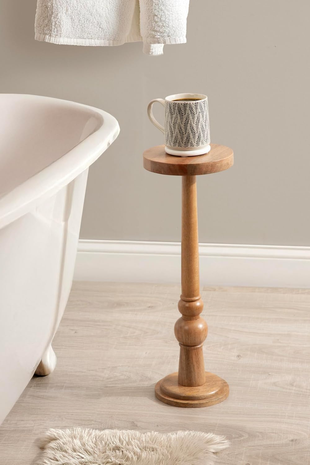 Kate and Laurel Wegner Transitional Wooden Round Drink Table, 8 x 8 x 23, Natural Wood, Modern Durable Pedestal Table for Use as Round Drink Table, Indoor Plant Stand, or Decorative Mini Table