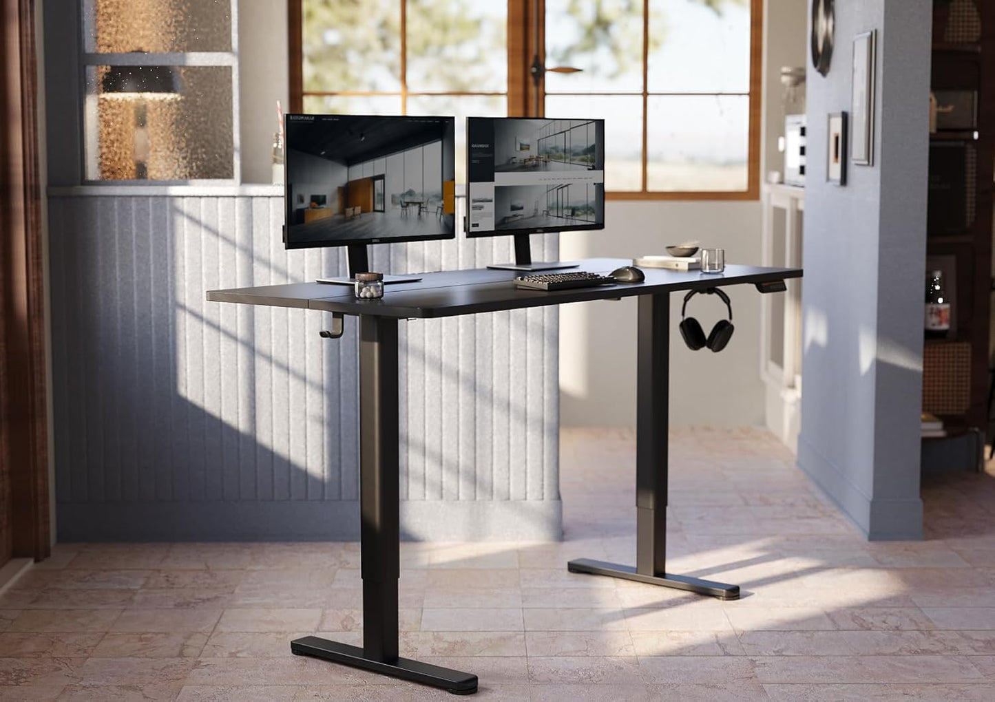 YDN Electric Standing Desk, Adjustable Height Stand up Desk, 55x24 Inches Sit Stand Home Office Desk with Splice Board, Black Top