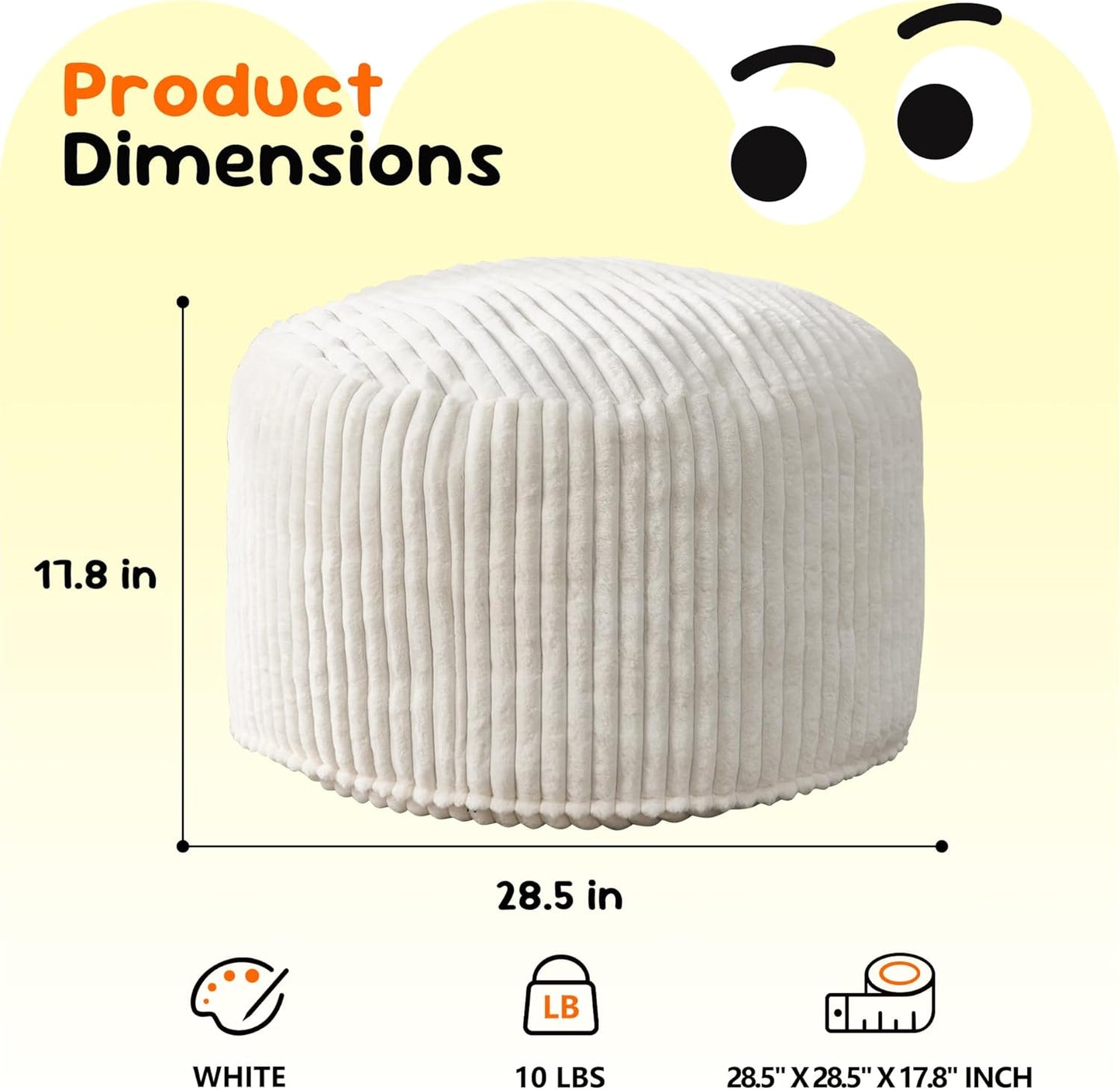 Hobestluk Bean Bag Chairs 2.5FT Bean Bag Chair with Memory Foam Filled & Stripe Plush Cover Small Bean Bag Chairs for Playroom, Living Room, Bedroom (White)