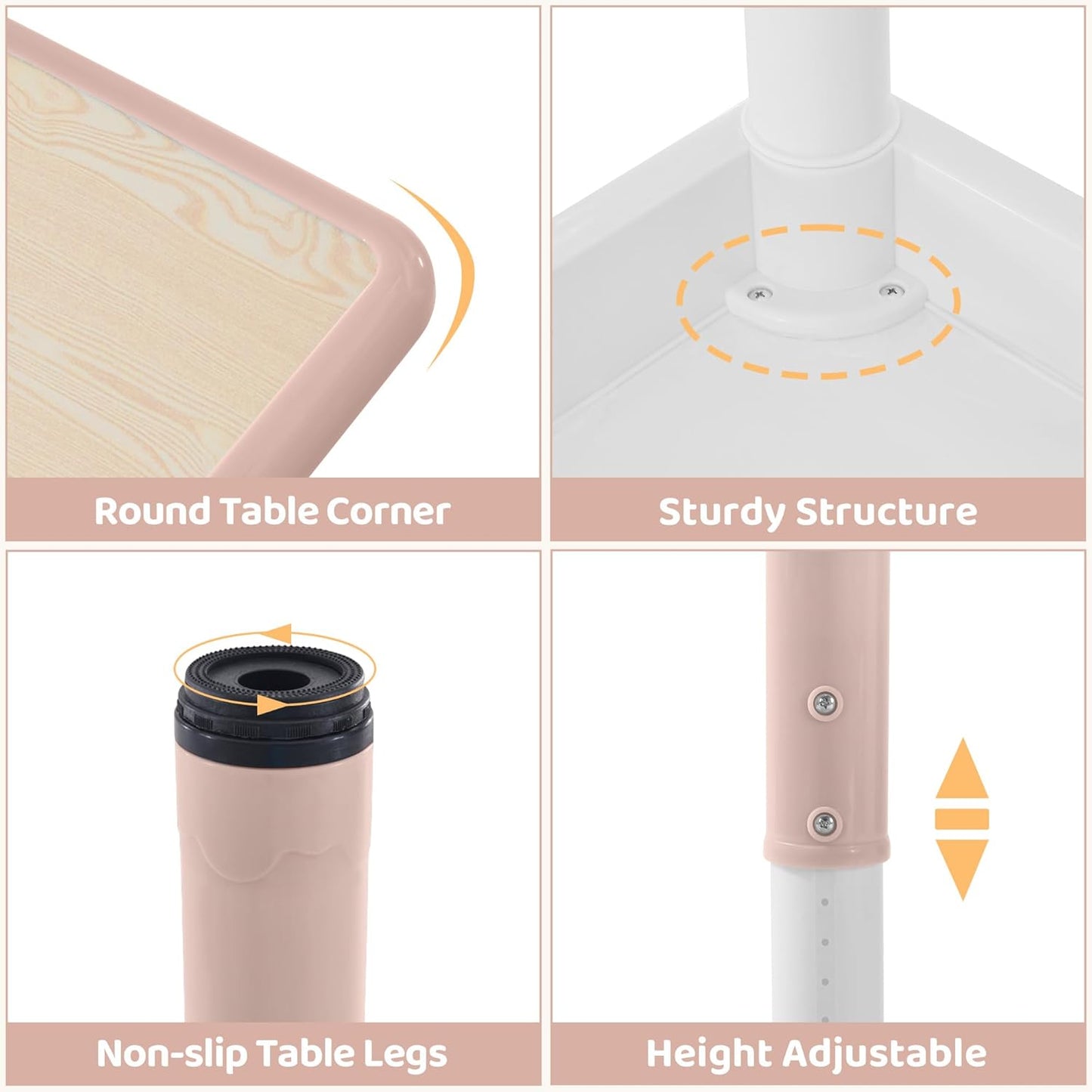 Kids Table & Chairs Set (2 Chairs) Height Adjustable for Ages 2-8 | Non-Slip Toddler Activity Table with Wipe-Clean Desktop, Montessori Learning & Art Drawing Table for Home Preschool