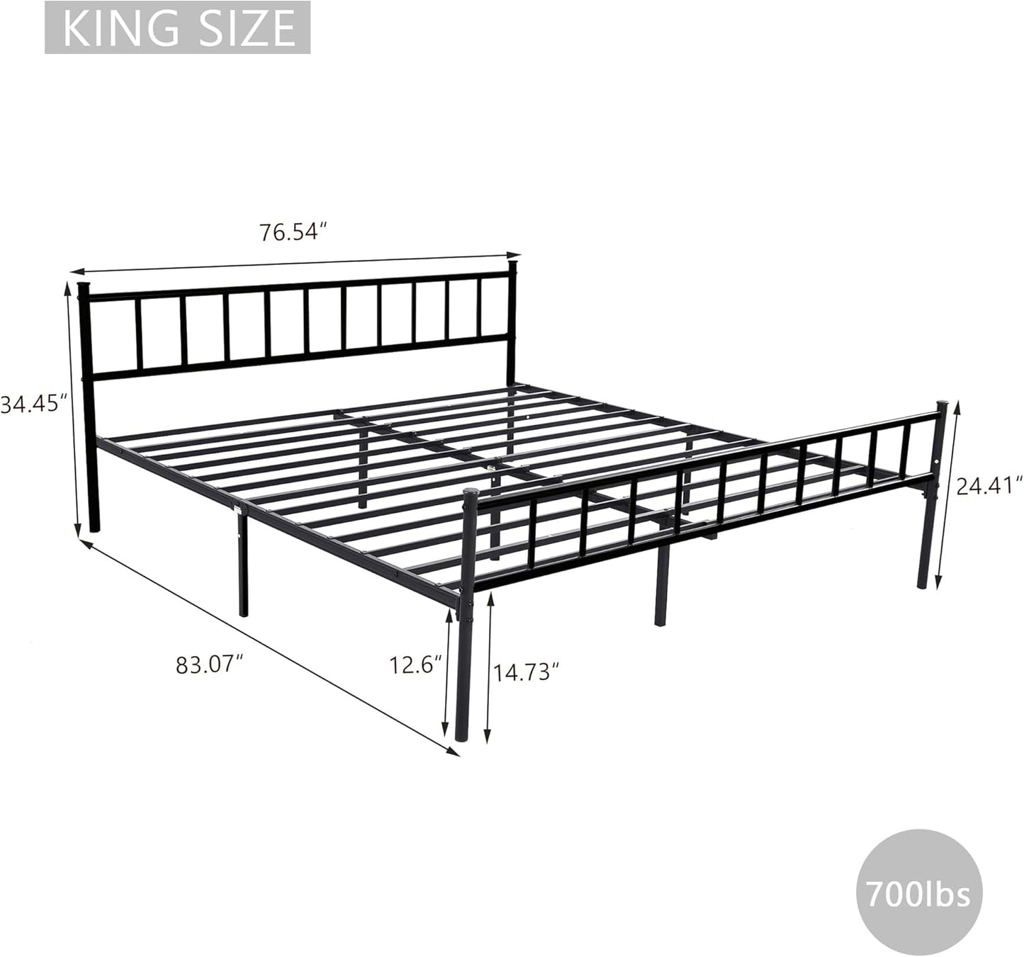 Metal Platform King Bed Frame with Headboard Sturdy Steel Slats Support No Box Spring Needed Easy Assembly Black