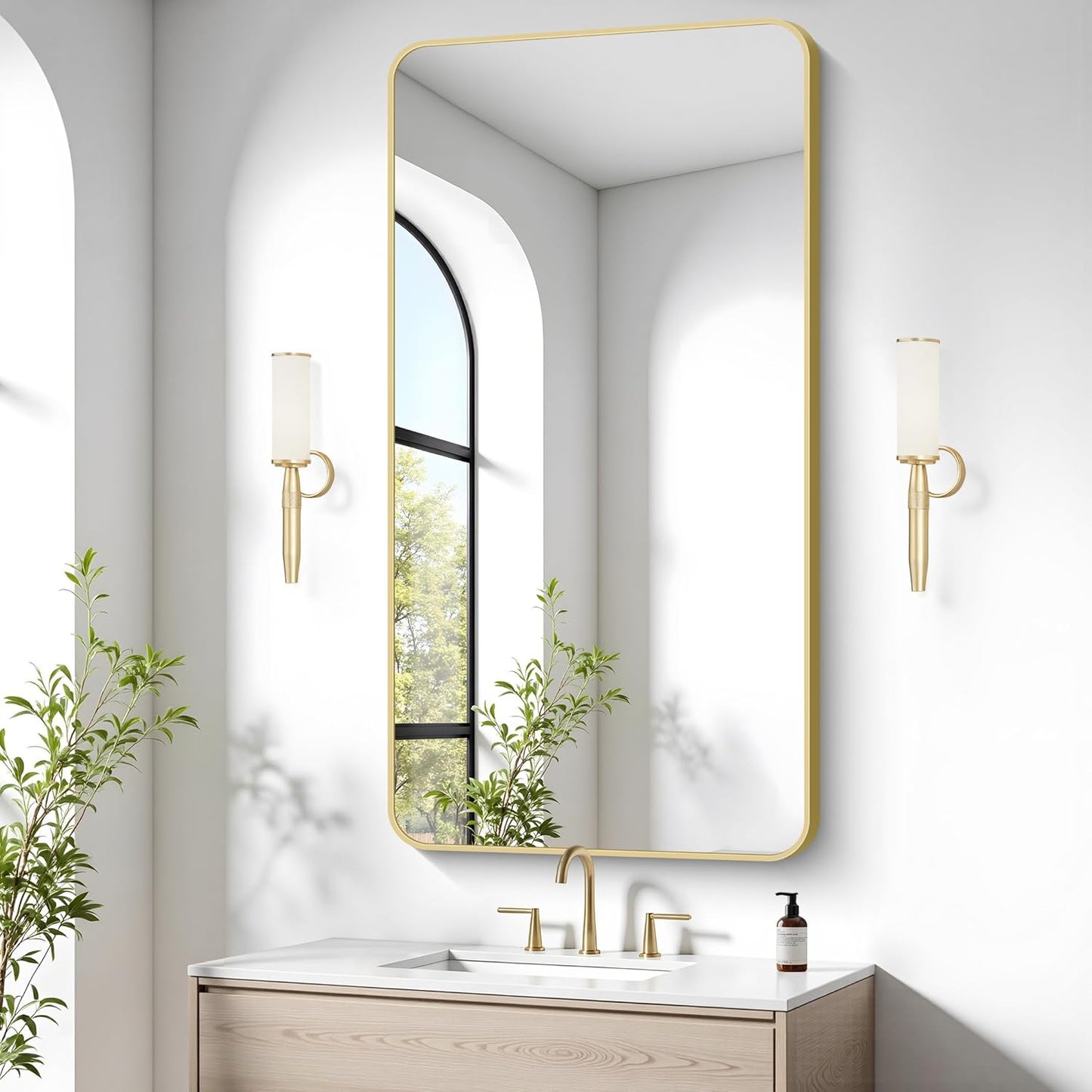 Gold Bathroom Mirror,24x48 inch Wall Mirror for Bathroom Wall Mounted,Round Rectangle Mirror for Bathroom Over Sink,Modern Frame for Home Decor Living Room,Bedroom Entryway,Horizontal/Vertical