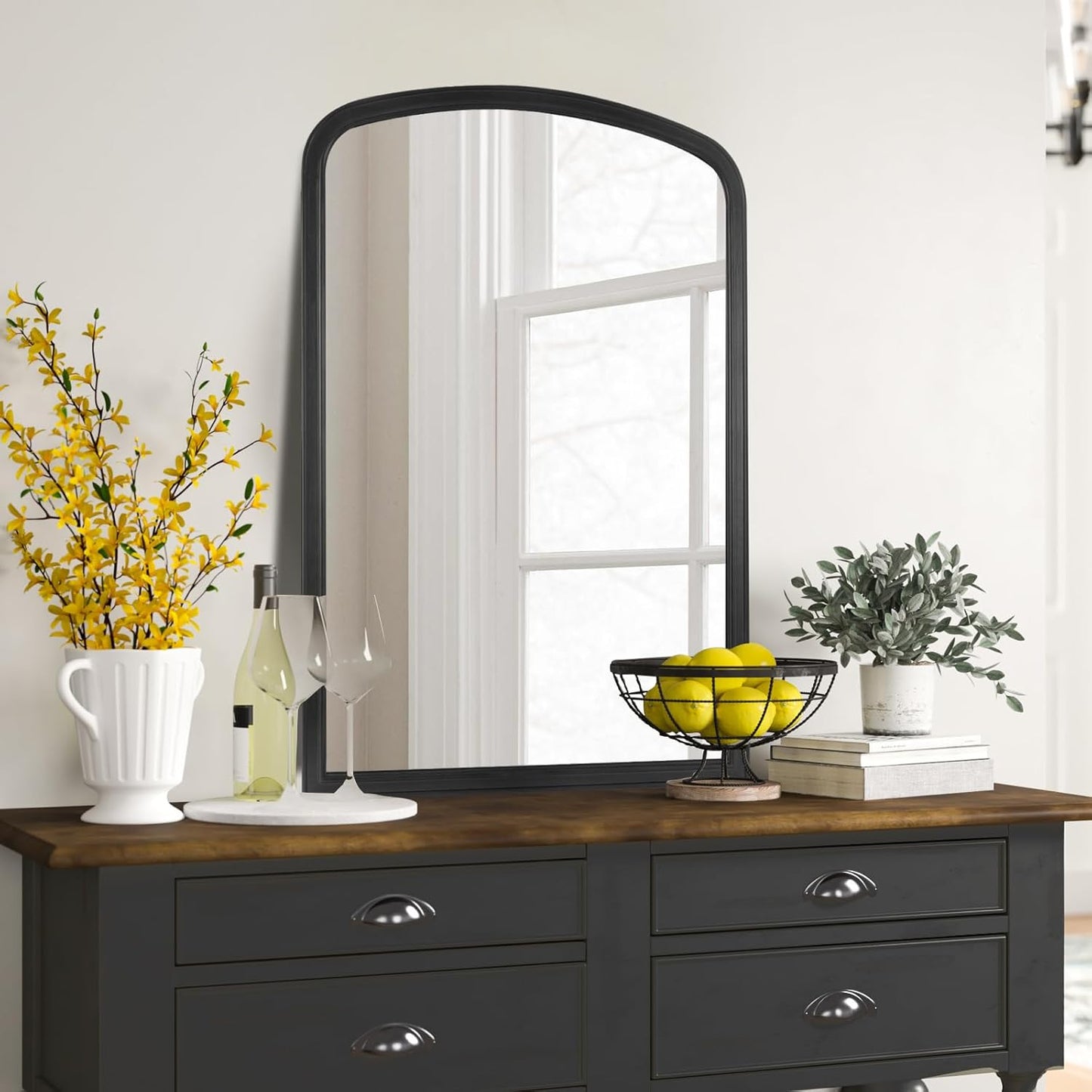 HOMECOOKIN Wood Arched Mirror for Bathroom, 20" x 30" Farmhouse Rustic Arched Wall Mirror Wood Framed Vanity Mirror for Home Decor Entryway Living Room (Black)