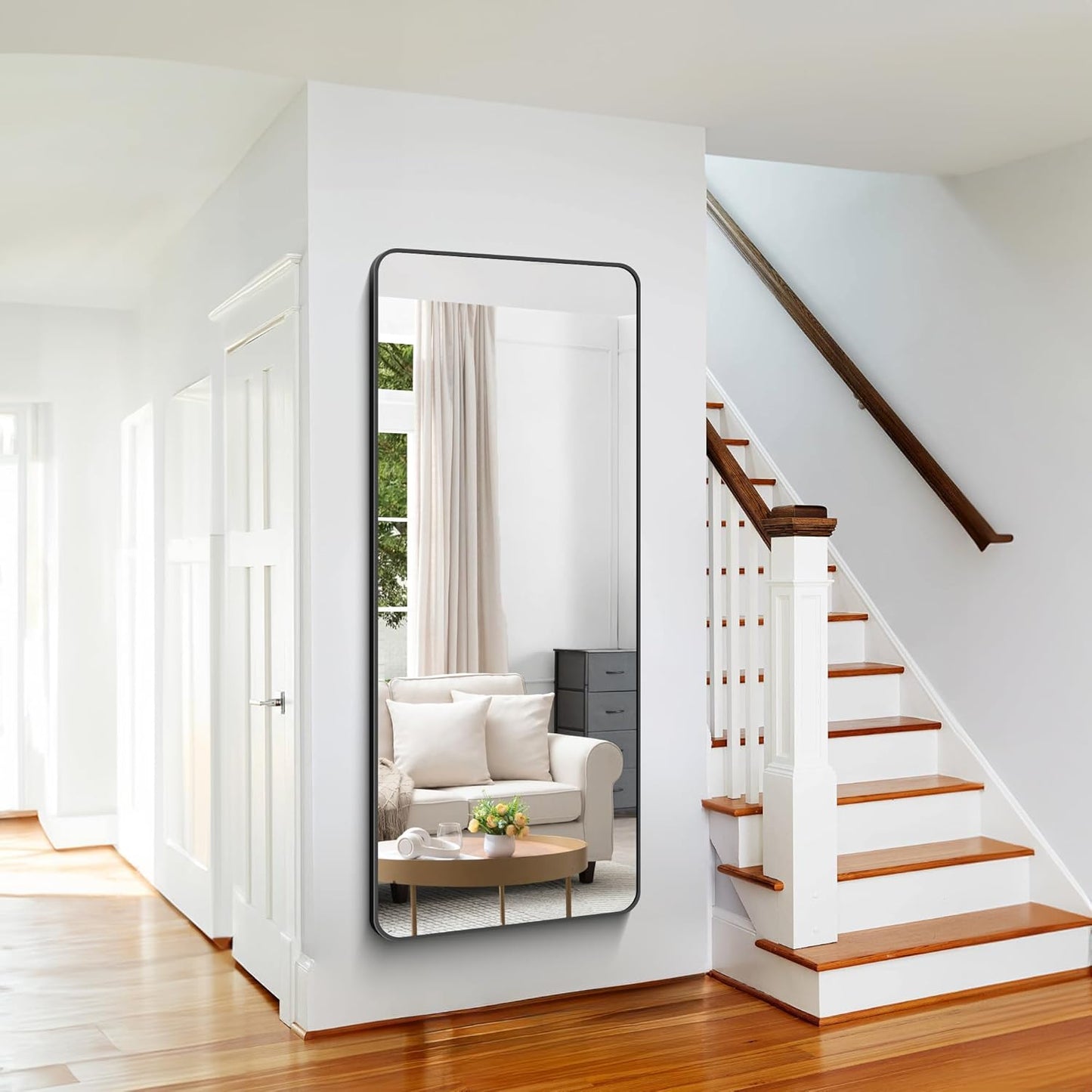 Large Bathroom Mirror, 72x30 inch Black Rectangle Mirror, Metal Frame Rectangular Vanity Mirror, Wall Mounted Mirror with Rounded Corner for Bedroom Living Room Hangs Horizontal Or Vertical