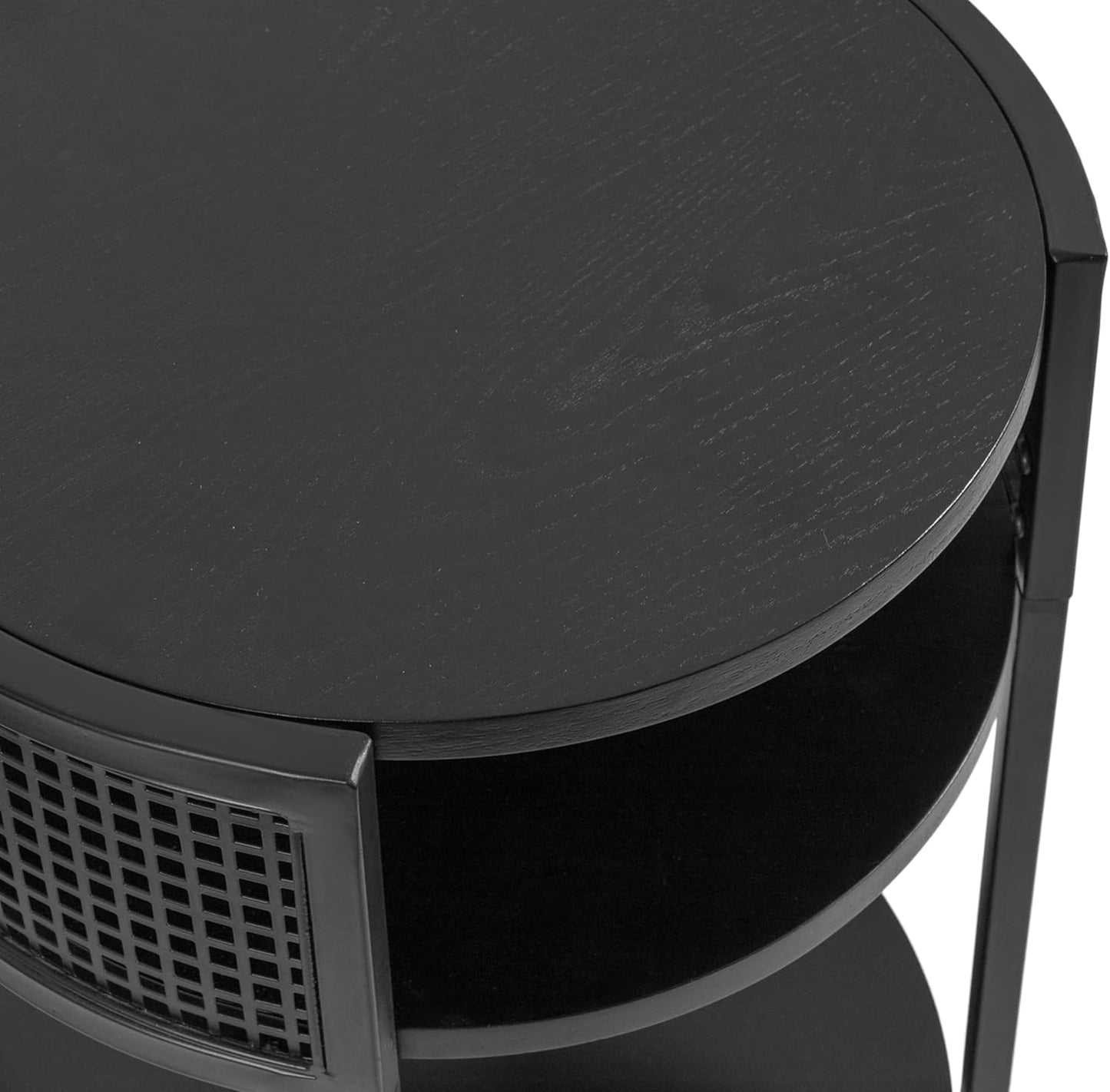 Kate and Laurel Urso Modern Tiered Round Side Table, 16 x 15 x 25, Black, Transitional Two-Tier Circle Living Room Table with Storage and Metal Mesh Construction