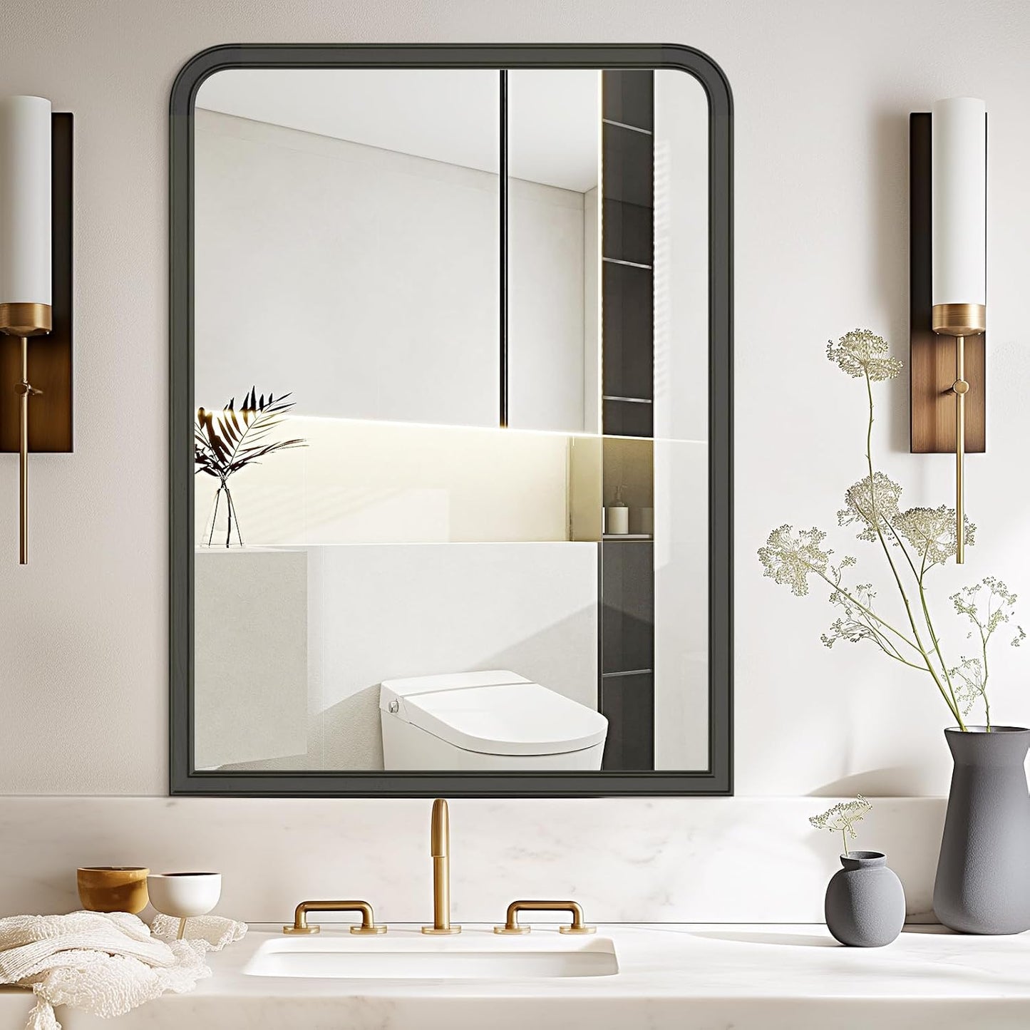 WallBeyond Black Wood Bathroom Mirrors for Wall Mounted, 30" x 40" Rustic Wood Frame Wall Mirrors Decorative for Living Room or Bedroom Vanity Mirror (Horizontal/Vertical Black)