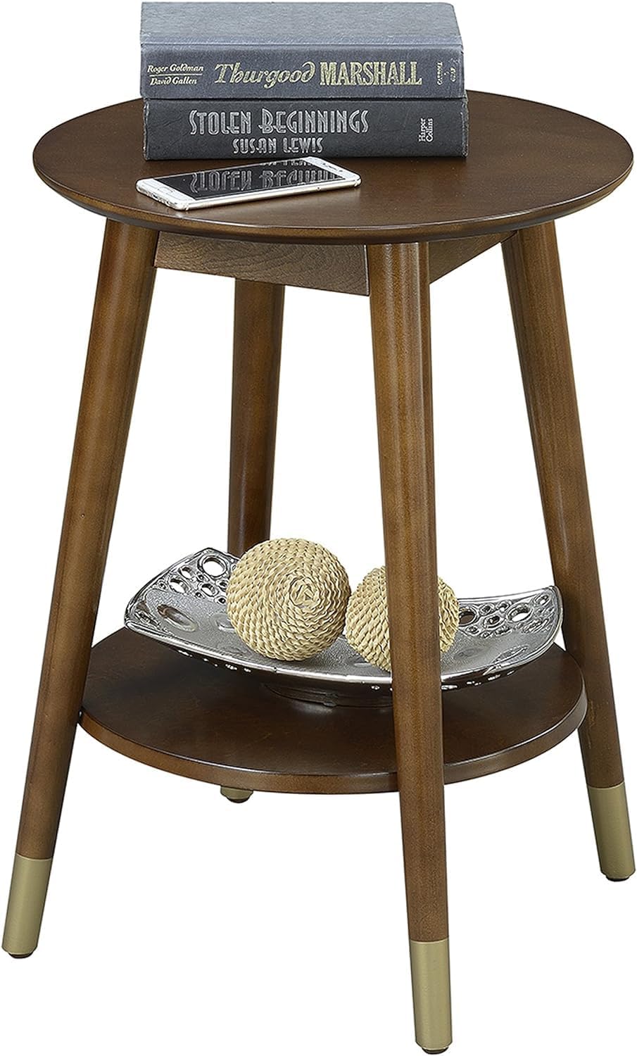 Convenience Concepts 7103050ES Wilson Mid Century Round End Table with Bottom Shelf, Espresso, 18 in x 18 in x 24 in (D x W x H)