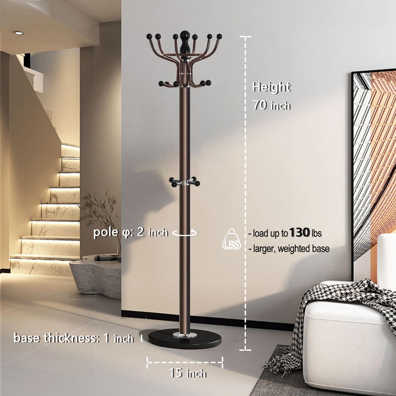 Kertnic Freestanding Coat Rack with 16 Hooks & Marble Base - Heavy Duty Metal Hall Tree Stand for Entryway, Hats, Coats, Bags Rack- Modern Hanger Organizer for Home, Office, Dorm (16 hooks -Bronze)