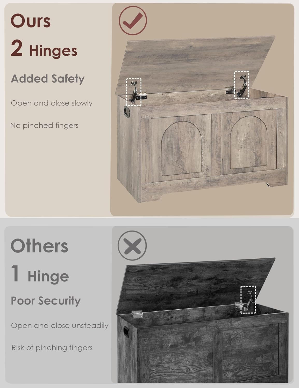 DINZI LVJ Storage Chest, 31.5”Wooden Storage Box with 2 Safety Hinges, Entryway Bench with Flip-Top, Sturdy Trunk for Living Room, Bedroom, Easy Assembly, Greige