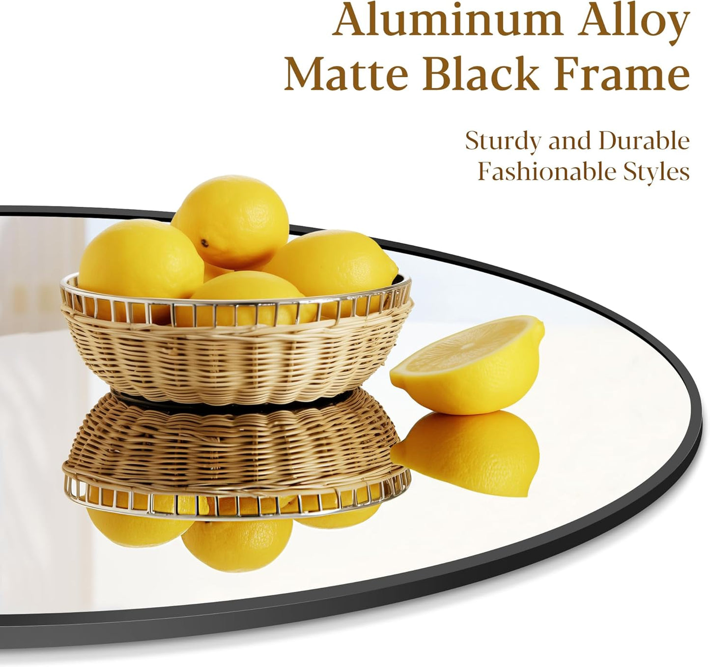 Black 39-Inch Round Mirror - Wall Mounted Aluminum Alloy Metal Frame for Bathroom, Entryway, Living Room, Large Over Sink