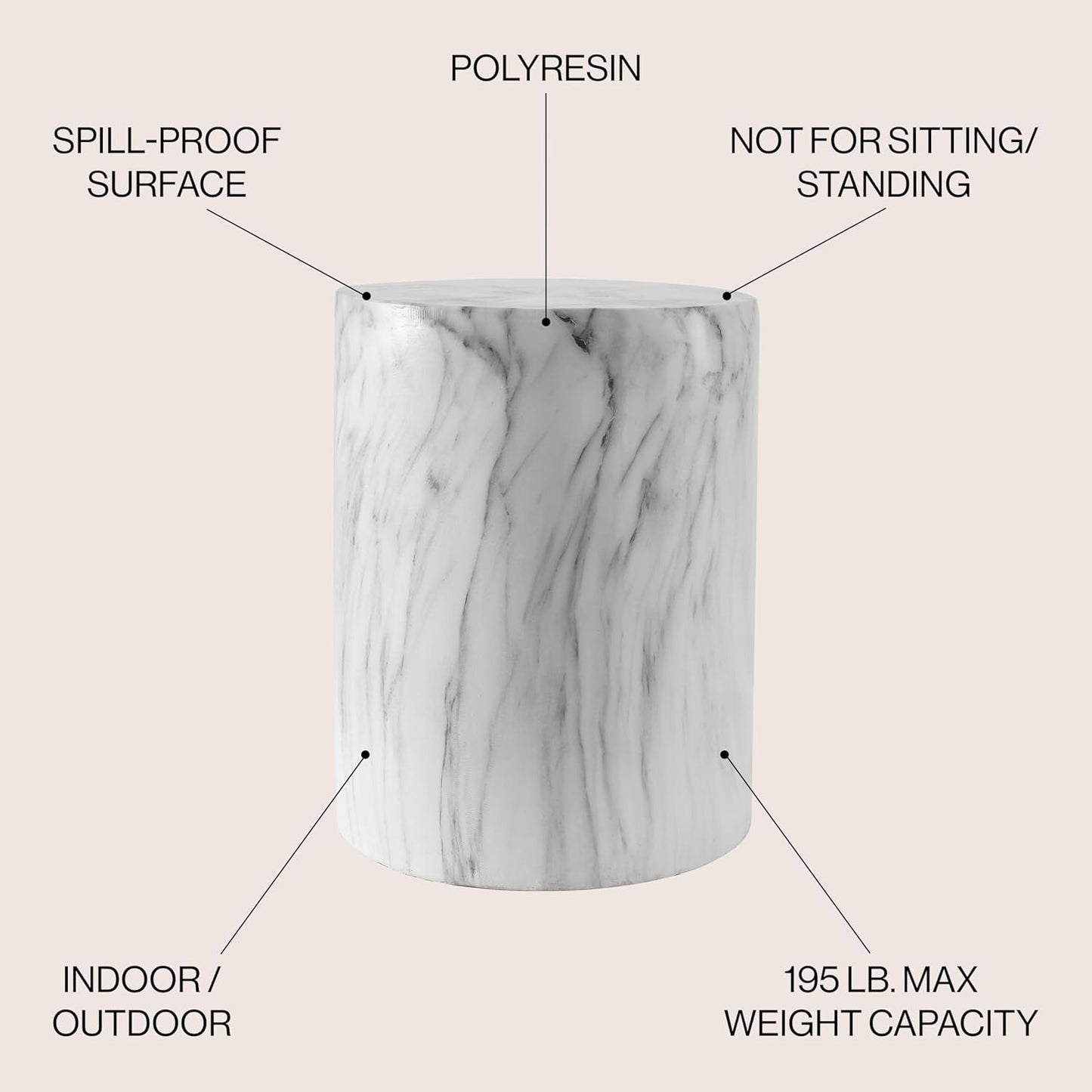 JONATHAN Y TBL1101A Troy 16" Modern Minimalist Faux Marble Column Indoor/Outdoor Indoor/Outdoor Accent Table Modern, Contemporary, Minimalist, Transitional for Living Room, Garden, Patio, Gray/White