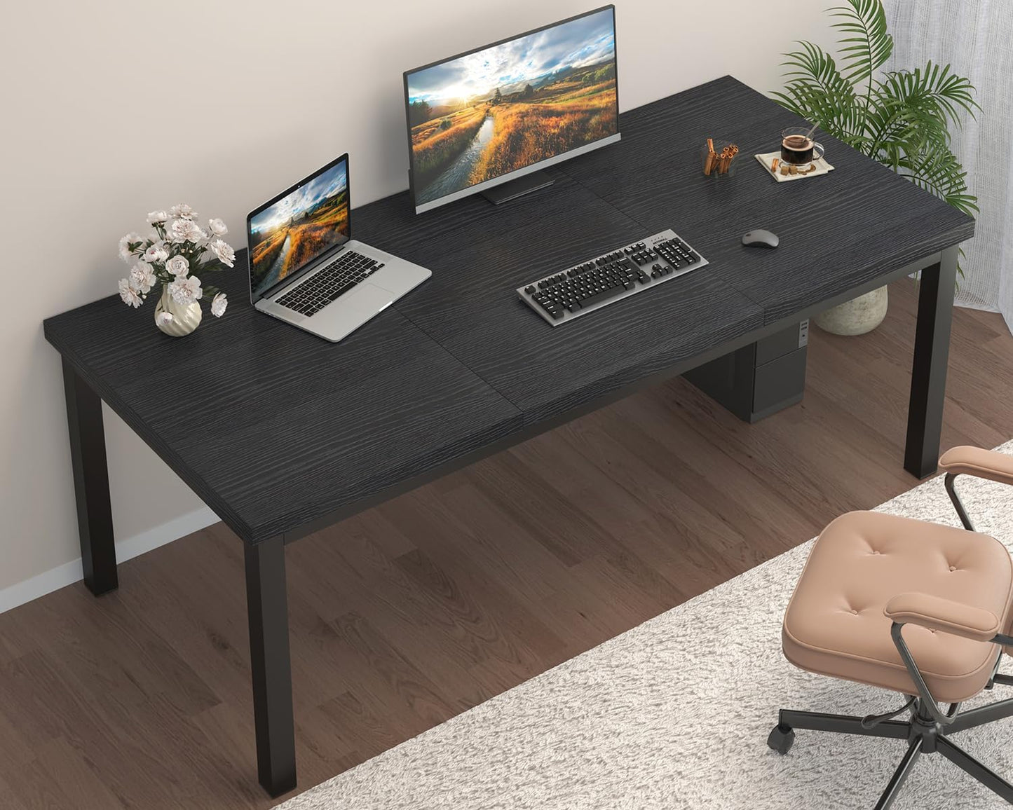 63 Inch Large Computer Desk, Gaming Long Desk with A Modern Design Wide Desk at Home, Perfect for Office Work, Studying, and Writing, Etc., Black.