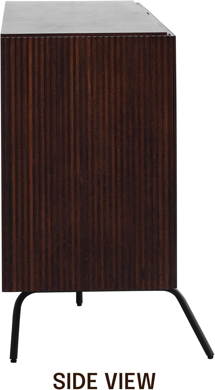 NTC Veil Modern Sideboard with 3 Doors, Buffet Cabinet with Vertical Groove Design and Metal Legs, Storage Cabinet for Living Room, and Hallway, Effortless Assembly - Dark Walnut