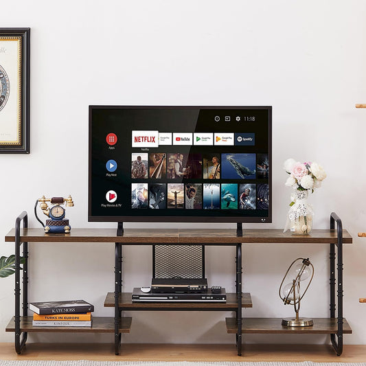 VECELO TV Stands up to 55 Inch,Entertainment Center/Media Console Table with Adjustable Storage Shelves for Living Room/Bedroom,