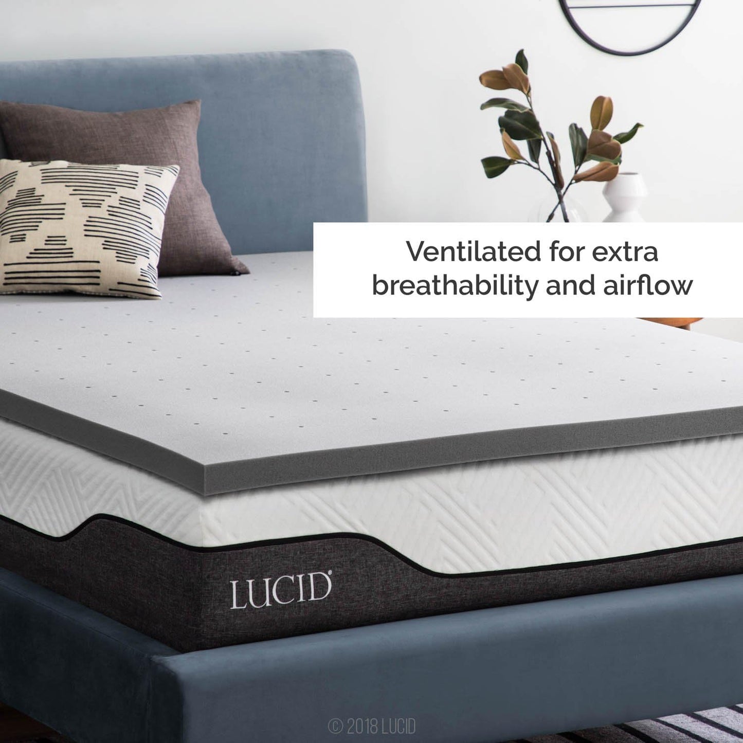 Lucid 2 Inch Bamboo Infused Memory Foam Mattress Topper - California King Size – Cooling Ventilation – Pressure Relieving Bed Topper - Mattress Pad – CertiPur Certified