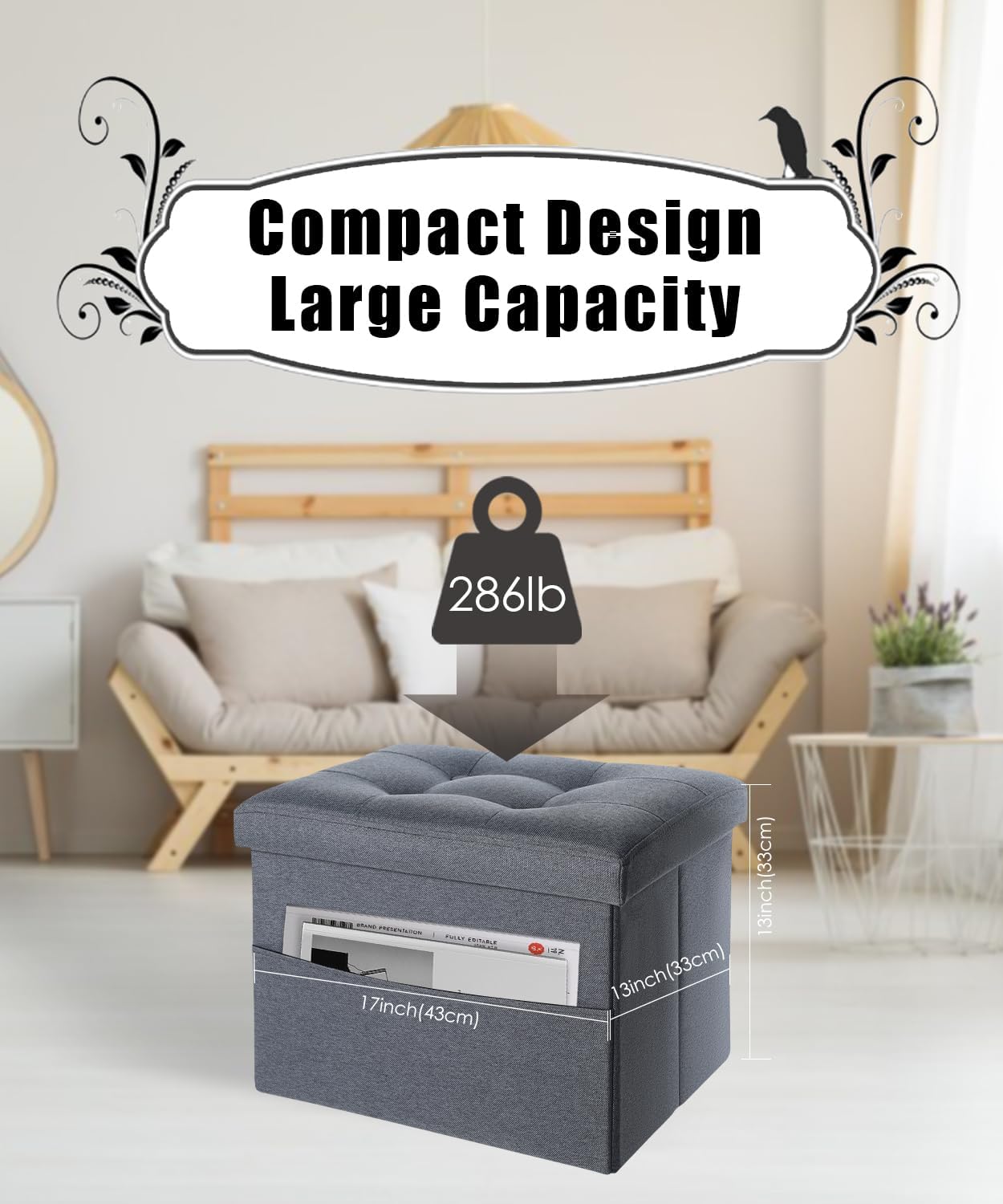 Ottoman Storage Ottoman Foot Rest Stool Foldable Bench with Storage Student Dormitory Bedroom and Entryway 17 X 13 X 13