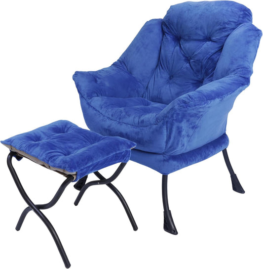 Kokel Lazy Chair with Folding Ottoman,Living Room Chairs (Blue-1248)