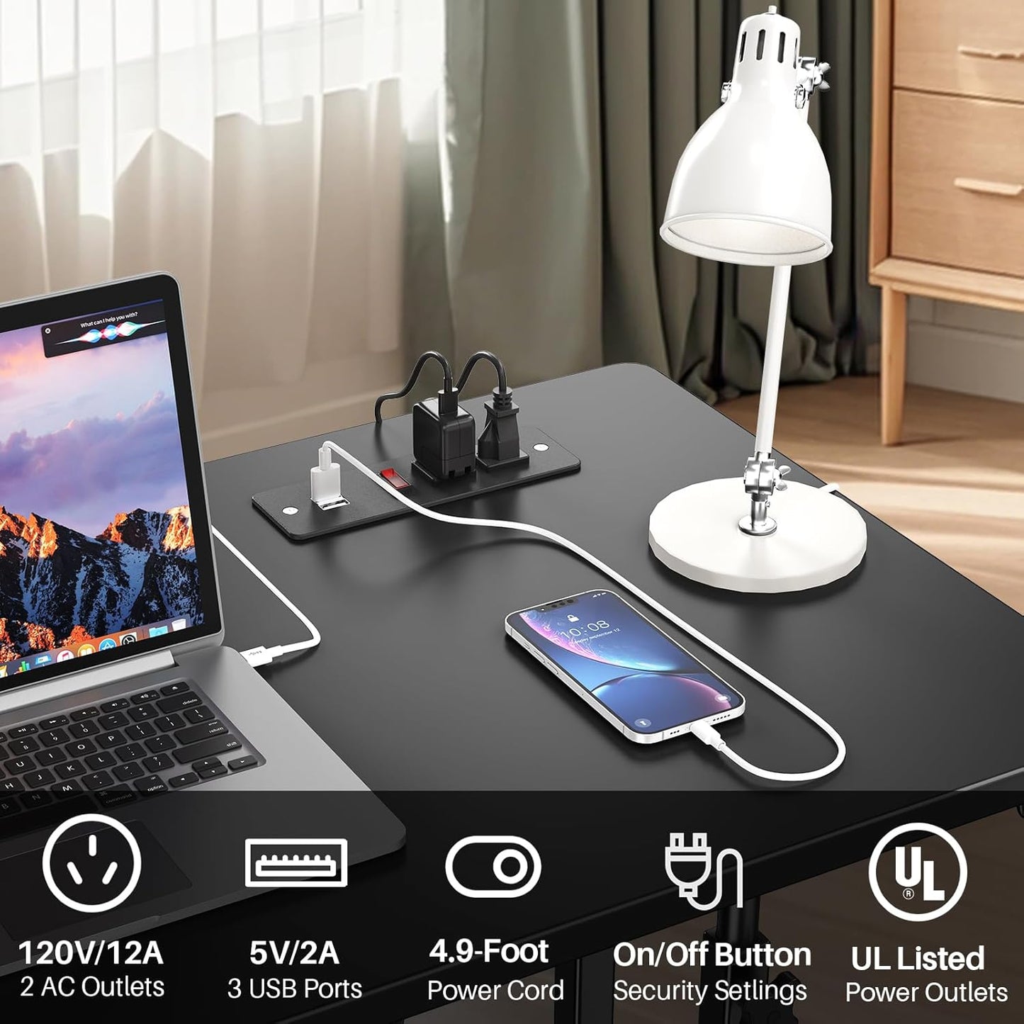 Adjustable Height Standing Desk with Power Outlets, Rolling Stand Up Desk with Storage Shelves, 31.5" Small Mobile Computer Desk, Portable Laptop Table (Black)