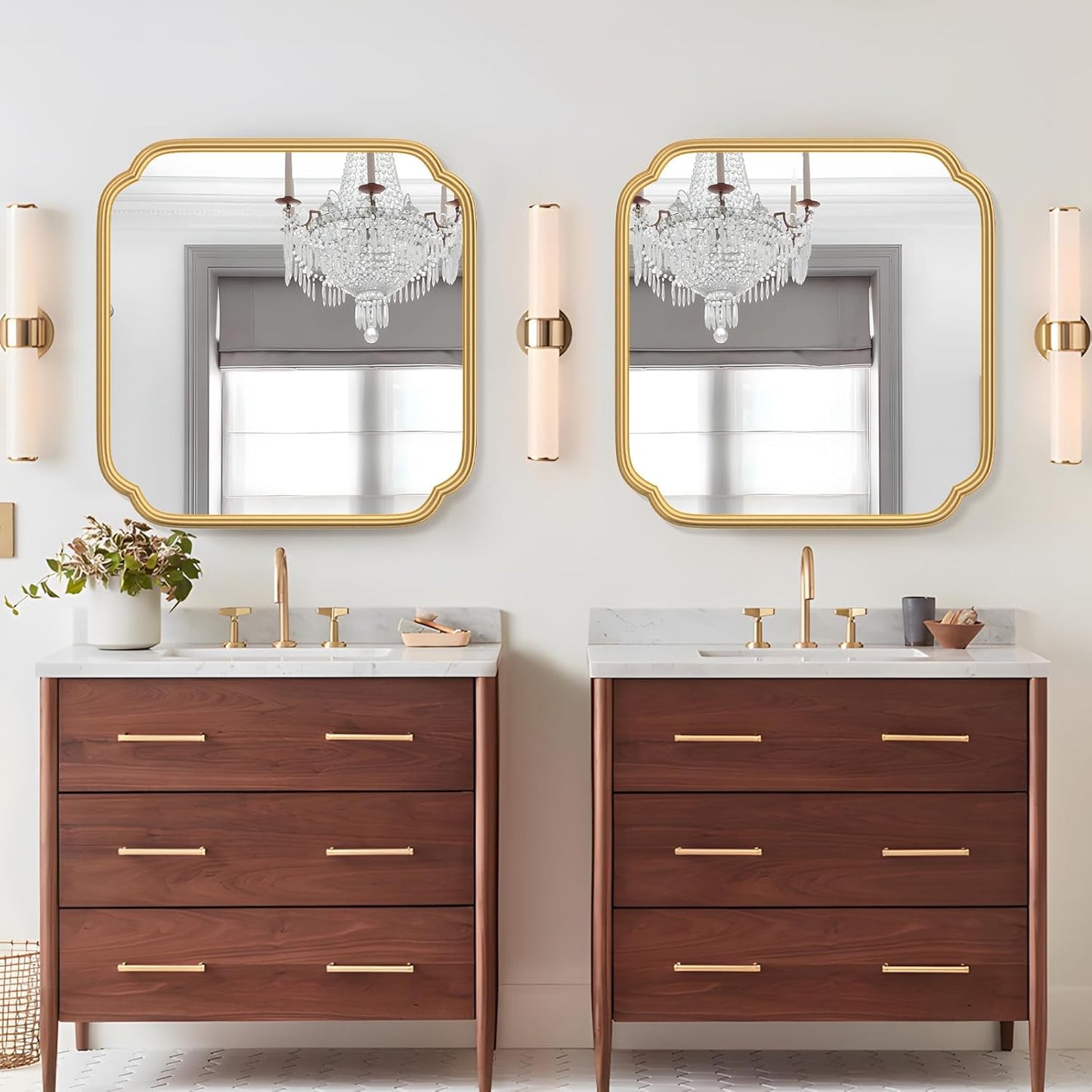 Gold Bathroom Mirror for Wall 24" x 24" Modern Rounded Corner Square Mirror with Non-Rusting Iron Metal Framed Bathroom Vanity Mirror for Over Sink Wall Decor Horizontal/Vertical