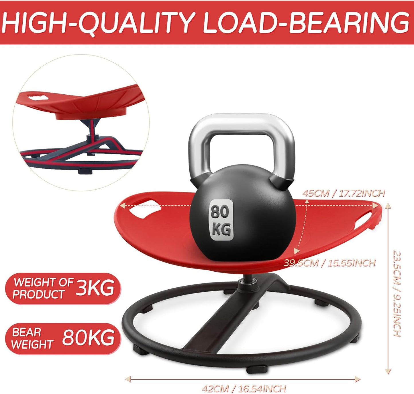 Sensory Spinning Chair for Kids, Sensory Swivel Chair with Handles for Autistic Kids, Training Body Coordination and Balance, Sit and Spin Toys for Autism Toddlers and ADHD Children, Red