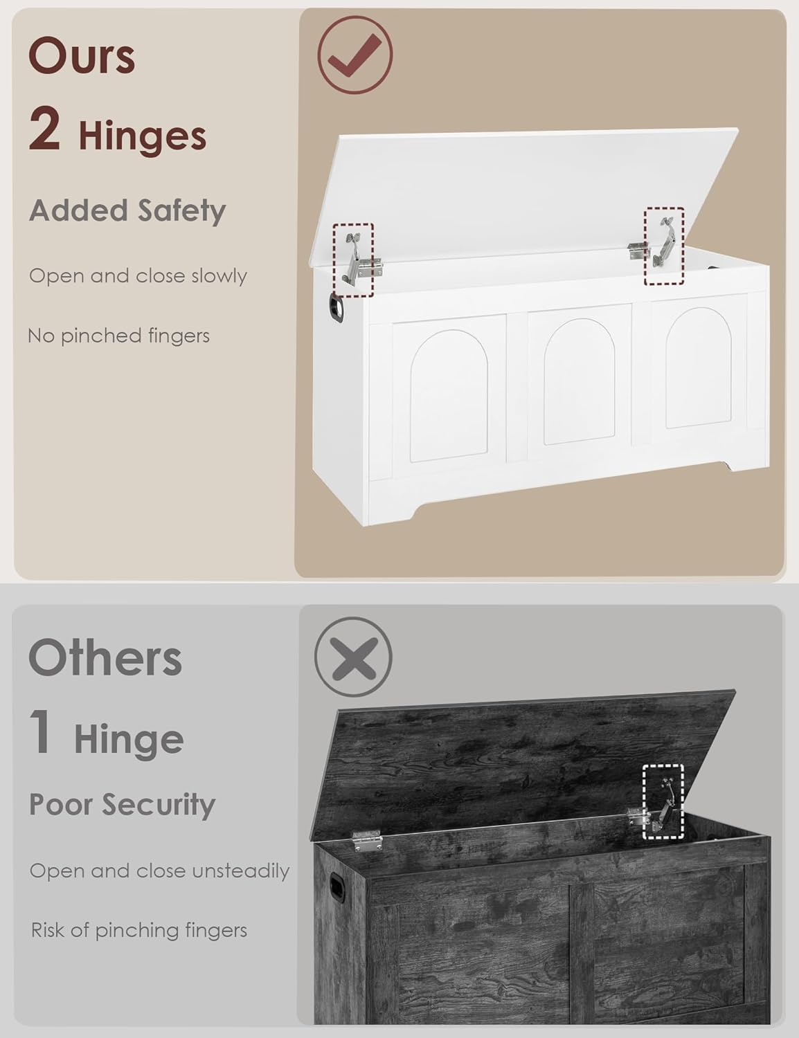 DINZI LVJ Storage Chest, 39.4”Wooden Storage Box with 2 Safety Hinges, Entryway Shoe Bench with Flip-Top, Trunk for Living Room, Bedroom, Easy Assembly, White