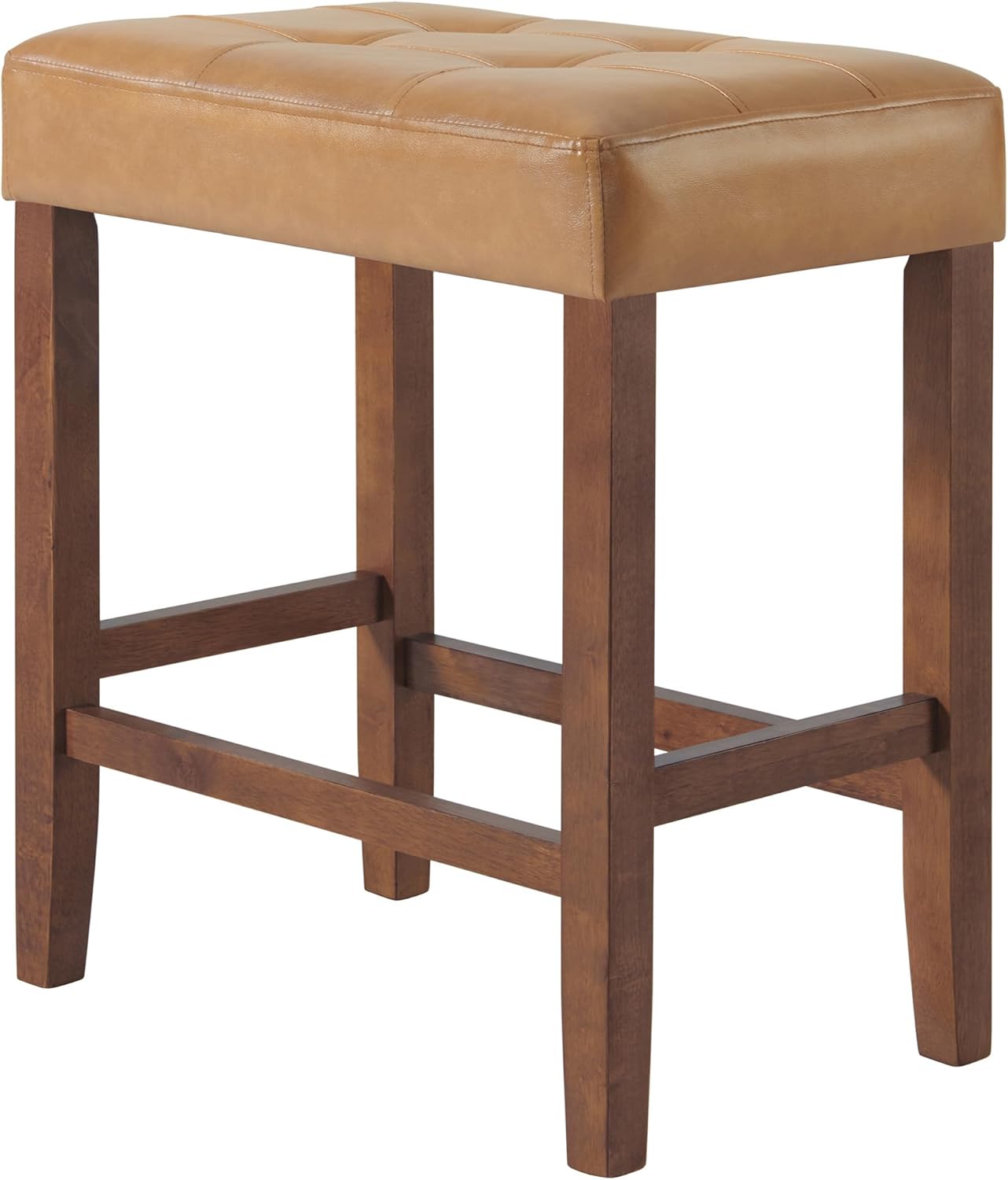 Alaterre Furniture Madison 25-Inch Bar Stool with Faux Leather Seat - Counter Height Stool for Kitchen Island or Bar - Backless Barstools (Cognac/Walnut)