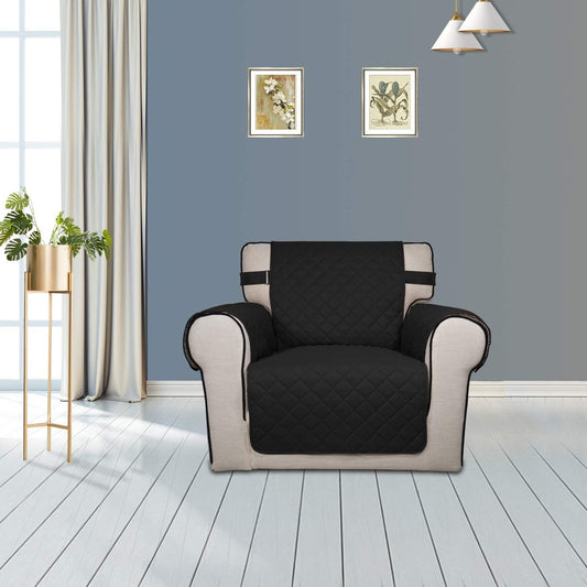 PureFit Reversible Sofa Cover Water Resistant Chair Couch Cover, Machine Washable Furniture Cover with Non-Slip Foam and Adjustable Strap for Dogs, Pets (Chair, Black/Beige)