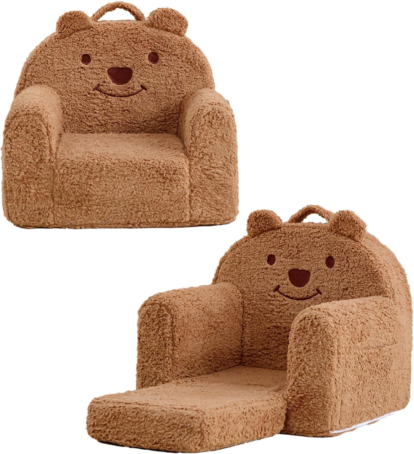 Toddler Chair,Sherpa Bear Kids Chair,Toddler Couch Fold Out,Children Reading Chair,Flip Out Kids Couch,Toddler Sofa Convertible for Age 1-3(Brown Bear)