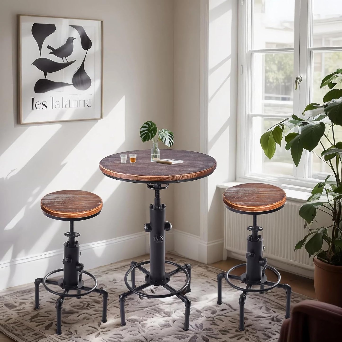 Industrial Tall Bistro Table 32.3-36.2",Adjustable Swivel Pub Table, Kitchen Dining Coffee Bistro Table Metal Hydrant Stylish Design Table