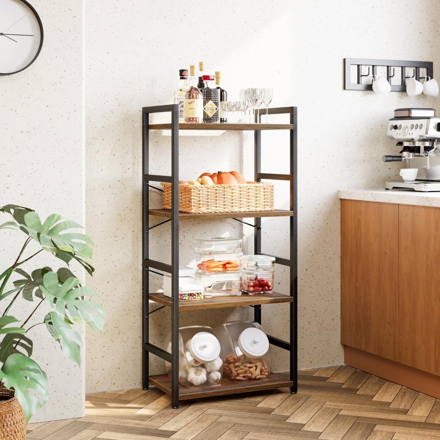 NUMENN 4 Tier Small Bookshelf, Industrial Bookcase Shelf Storage Organizer, Modern Book Shelf for Bedroom, Living Room and Home Office, Vintage