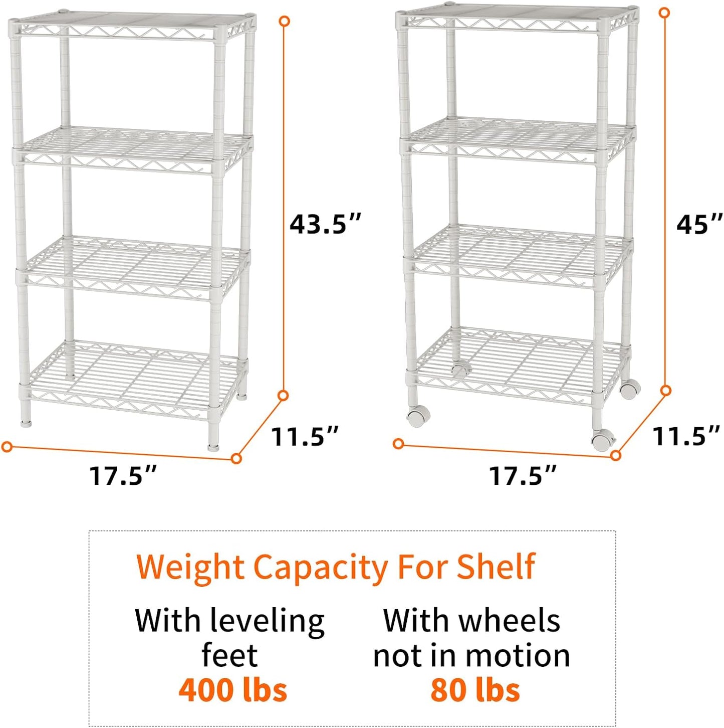 SINGAYE 4 Small Shelves Storage Shelf Wire Shelving Unit Metal Shelf Adjustable Organizers Storage Shelving with Wheels for Bathroom Laundry Room Kitchen Pantry