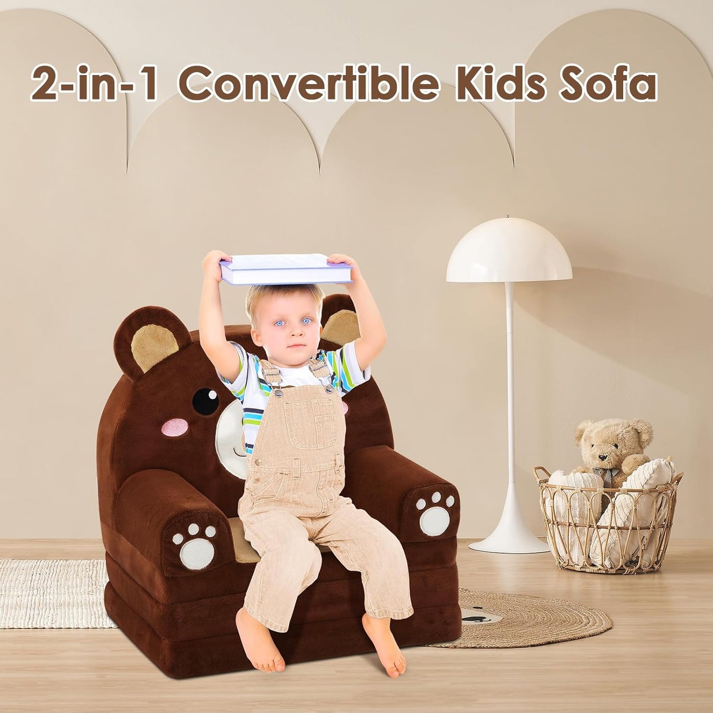 Kids Couch Comfy Foldable Kids Sofa to Lounger 2 in 1 Toddler Chair Plush Baby Sleeper Chair for Playing and Napping, Birthday Gifts for Boys and Girls