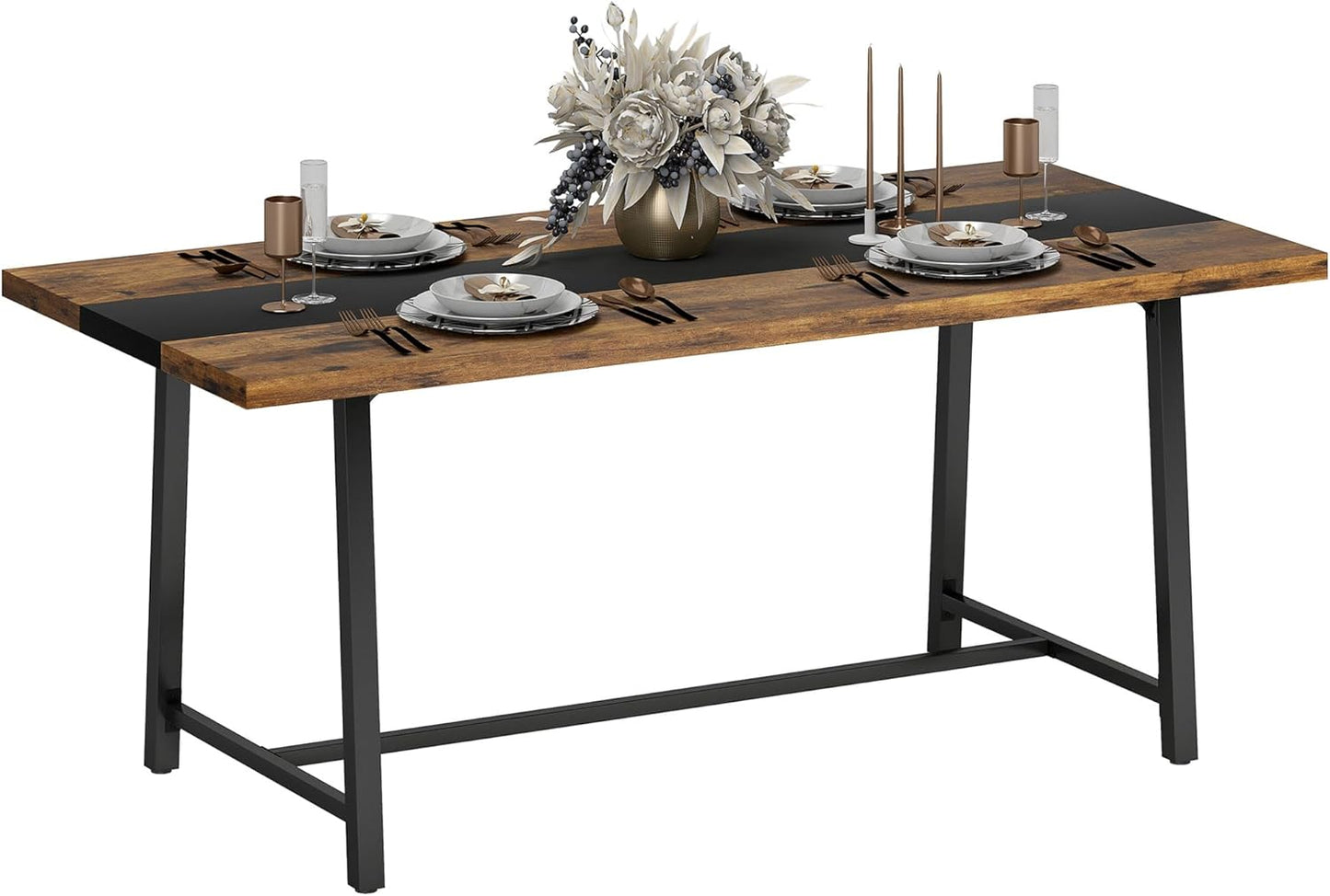 HOMCOM Industrial Dining Table for 8 People, 70.9" Long Rectangular Kitchen Table with Large Tabletop and Steel Legs for Dining Room, Rustic Brown