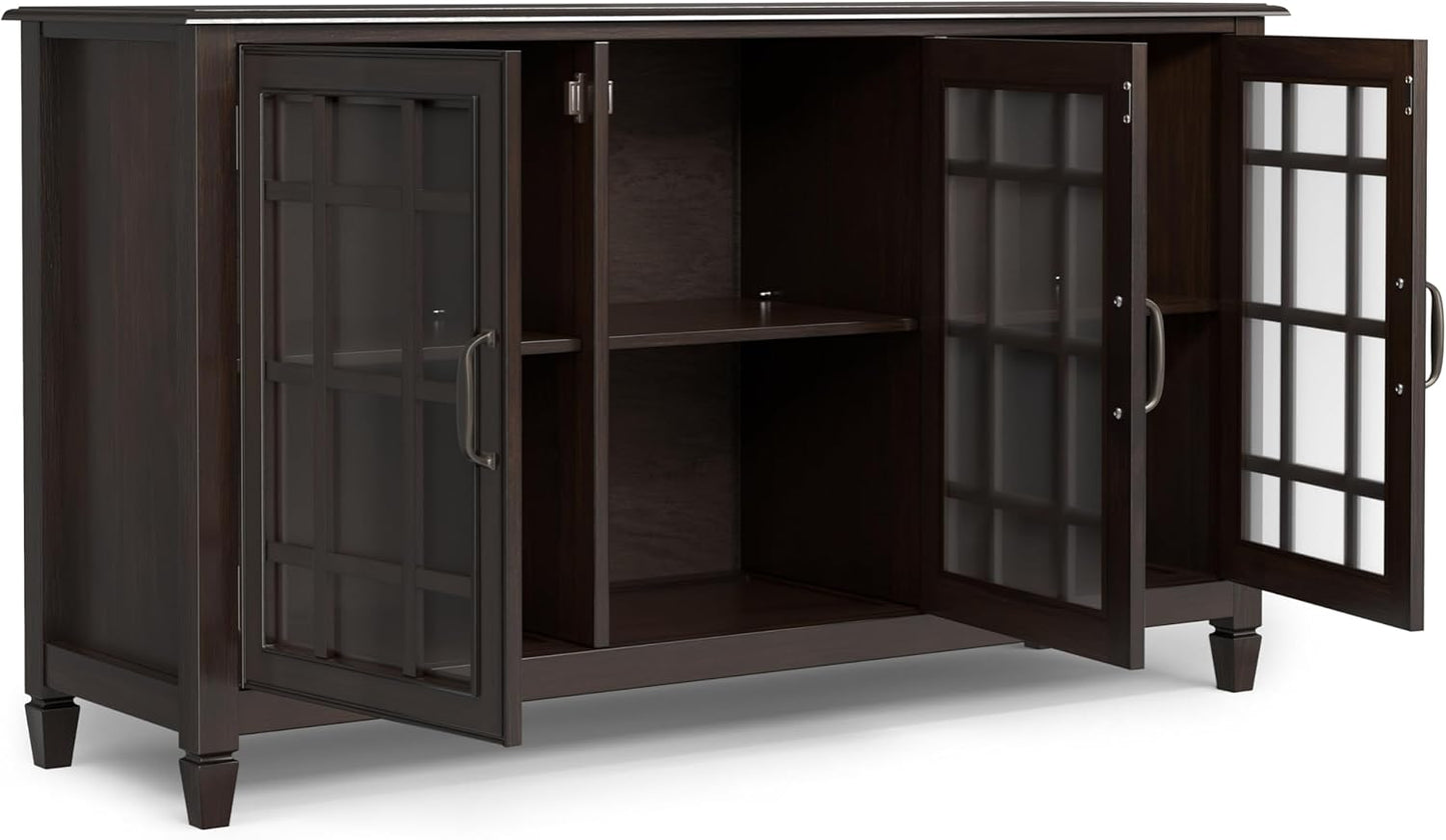 SIMPLIHOME Connaught SOLID WOOD 60 inch Wide Traditional Wide Storage Cabinet Buffet in Chestnut Brown for the Living Room, Entryway and Family Room