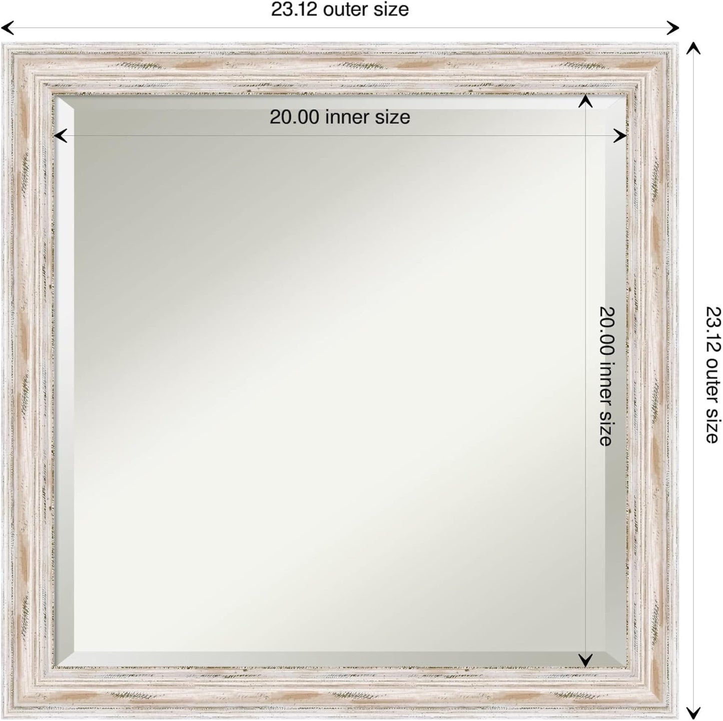 Amanti Art White Bathroom Mirror for Over Sink, 23x23 Alexandria White Wash Narrow Square Vanity Mirror, Medium Coastal Wood Frame, Hangs Horizonally and Vertically, Bathroom Wall Decor, Beveled Edge