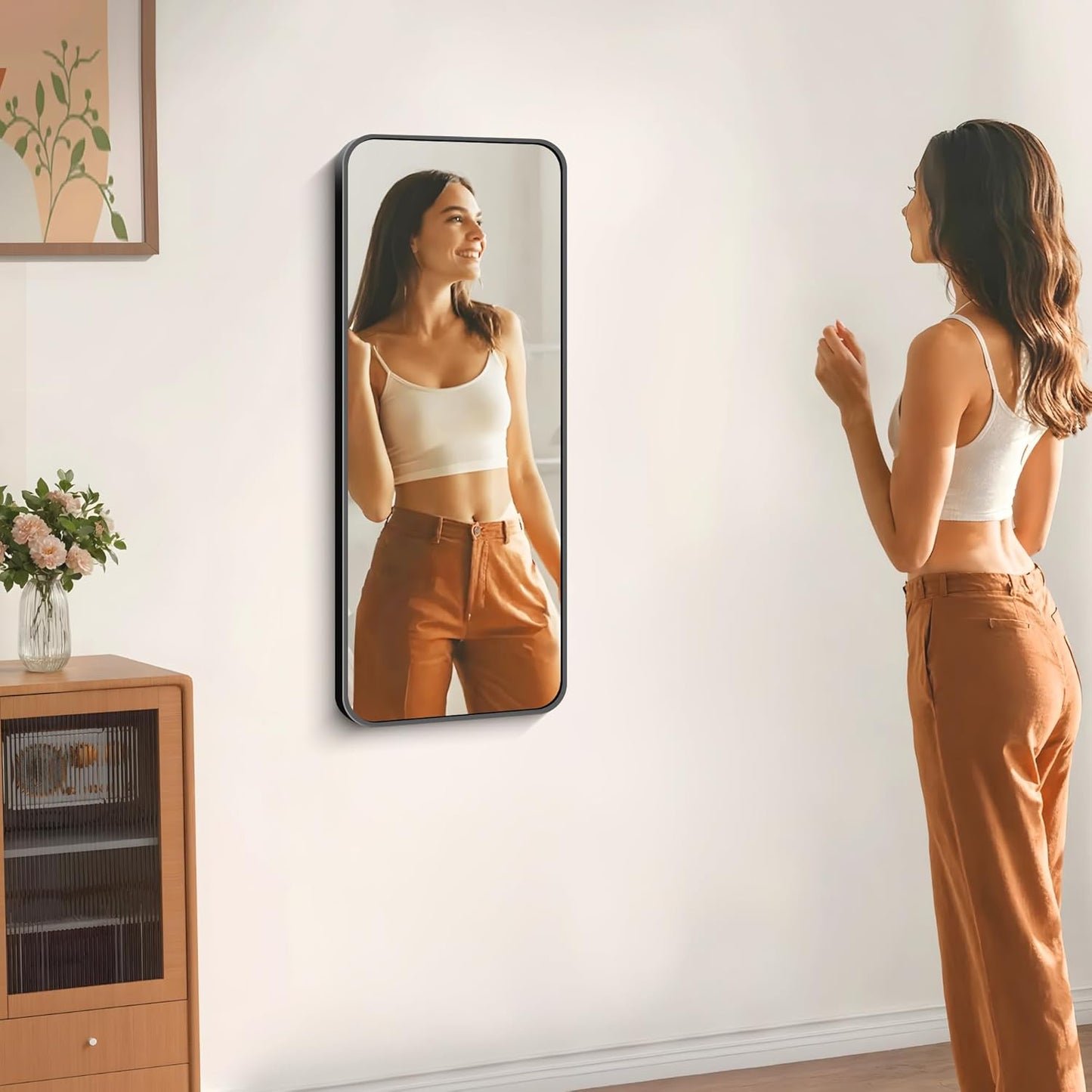 16" x 40"Bathroom Mirror, Matte Black Wall Mirror with Metal Frame, Decorative Rectangular Vanity Mirror for Bedroom Bathroom Living Room Entryway (Horizontal/Vertical)