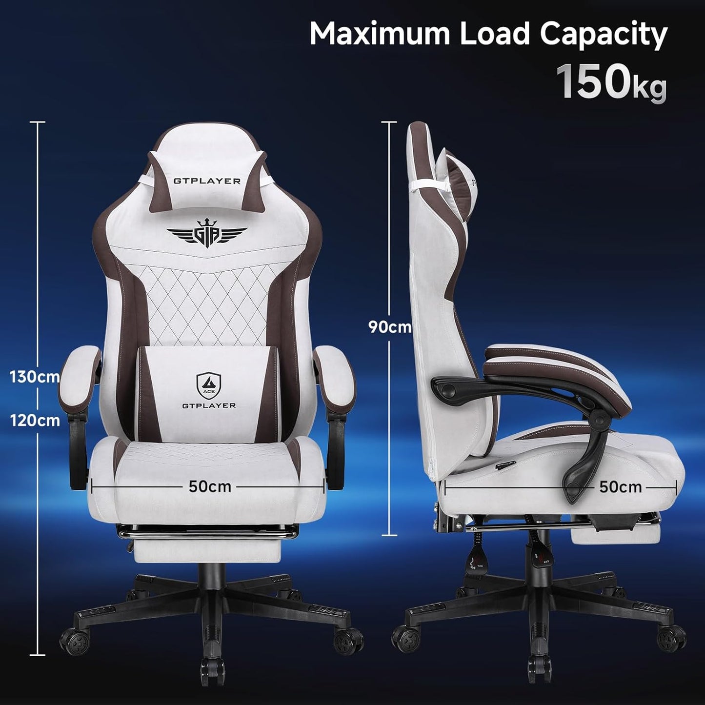 GTPLAYER Gaming Chair, Video Game Chairs with Footrest and Lumbar Support, Computer Chair for Adults with Extended Backrest, Ergonomic Reclining Silla Gamer, Fabric, Brown