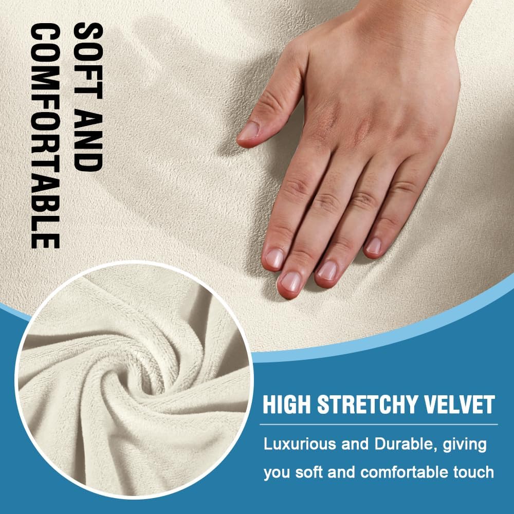 H.VERSAILTEX Sofa Cover 4 Piece T Cushion Sofa Slipcovers Couch Cover Furniture Protector Stretch T Cushion Sofa Covers for 3 Cushion Couch with 3 Individual T Cushion Covers, Ivory