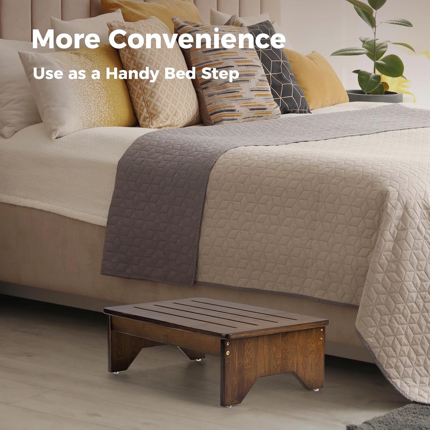 StrongTek Bamboo Step Stool, Wooden Step with Non-Slip Bottom for Safety, Lightweight and Sturdy Footstool for Kitchen, Bedroom, Living Room, Perfect for Adults, Kids, Seniors, and Toddlers (Extended)