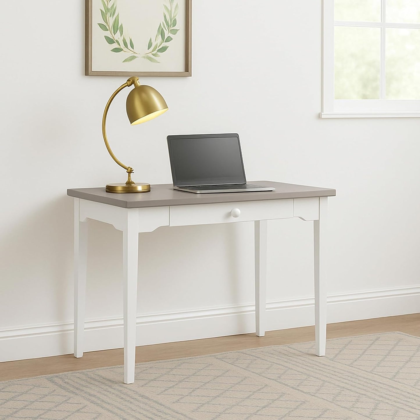 Hillsdale Furniture Clarion, Gray Wood Top/Sea White Base Desk/Table, Distressed