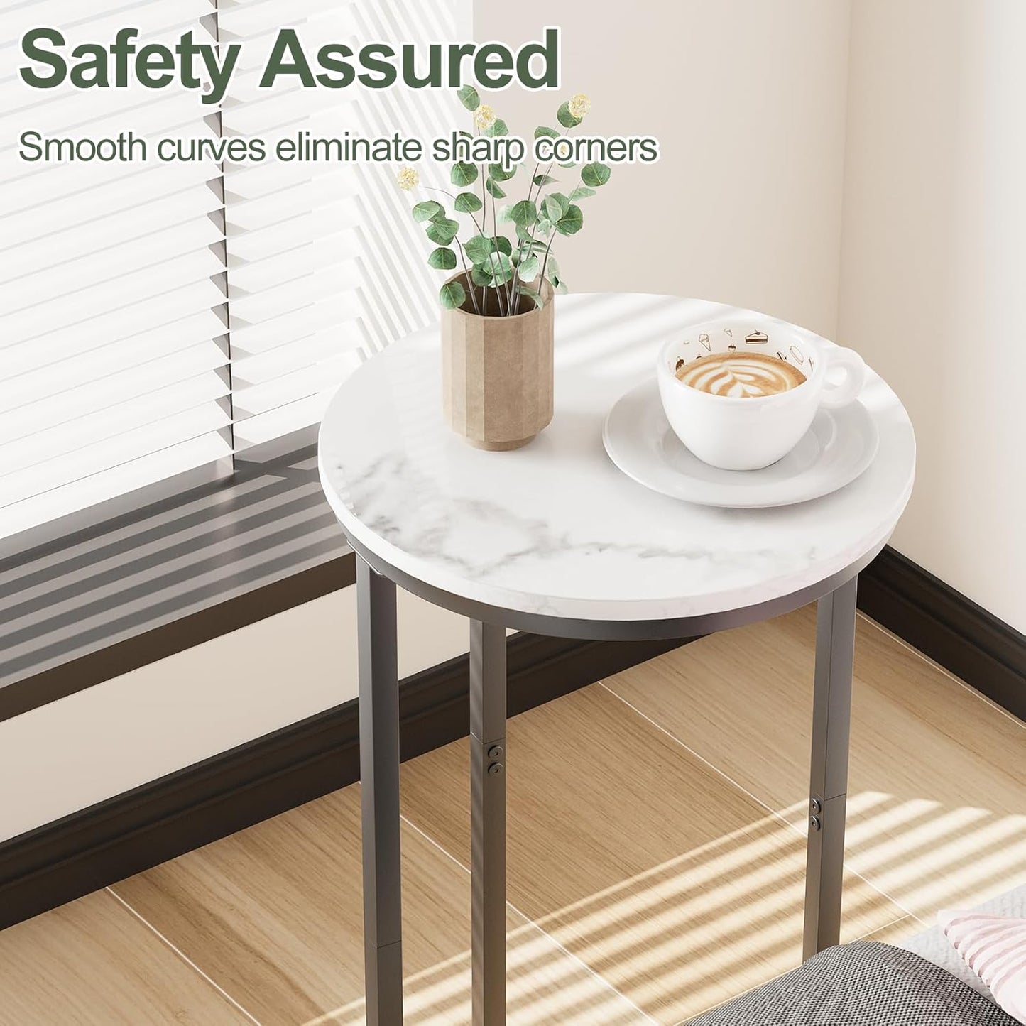 C Shaped End Table, Couch Side Tables for Living Room, Round Sofa End Table with Metal Frame, Small Wooden Snack Table for Bedroom, Small Spaces, Easy Assembly (Black)