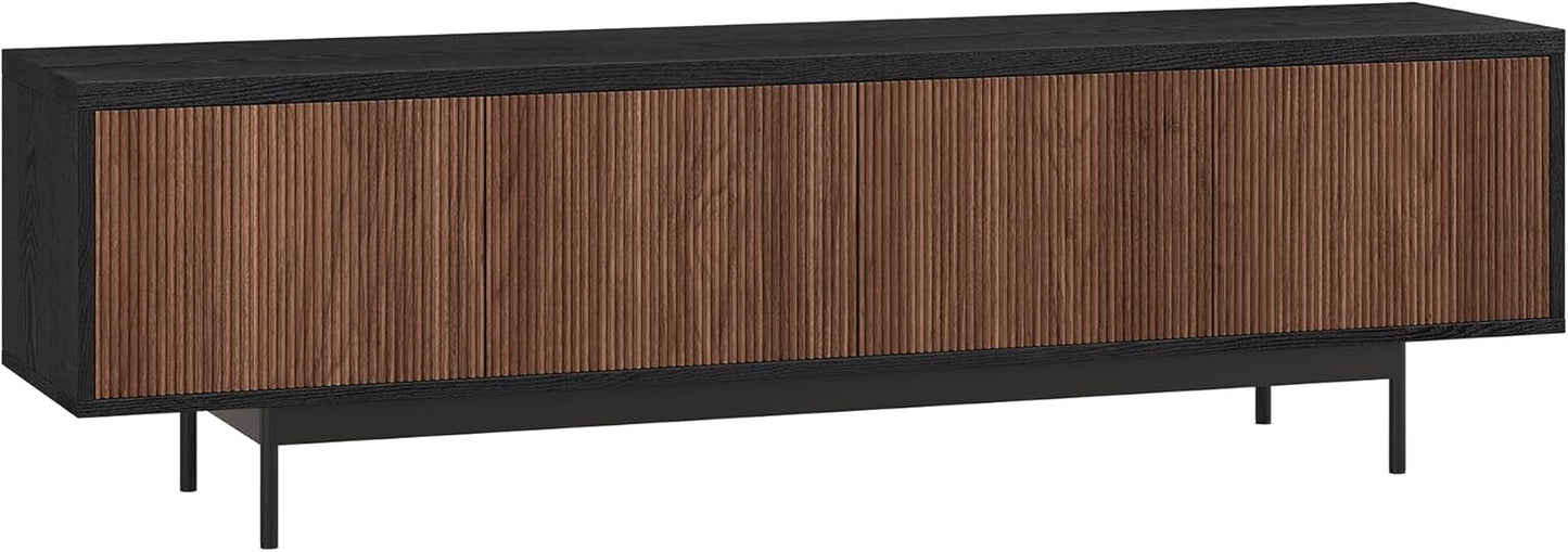 Henn&Hart Rectangular TV Stand for TV's up to 75" in Natural Black/Medium Walnut, for Home, Living Room, Bedroom, Entertainment Room, Office