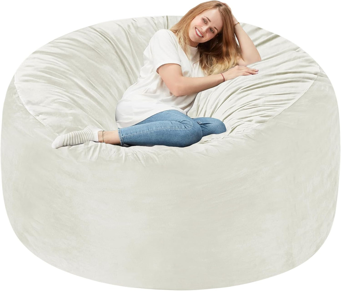 Homguava 6 FT Bean Bag Chair: 6' Bean Bags with Memory Foam Filled, Large Beanbag Chairs Soft Sofa with Dutch Velvet Cover-Beige